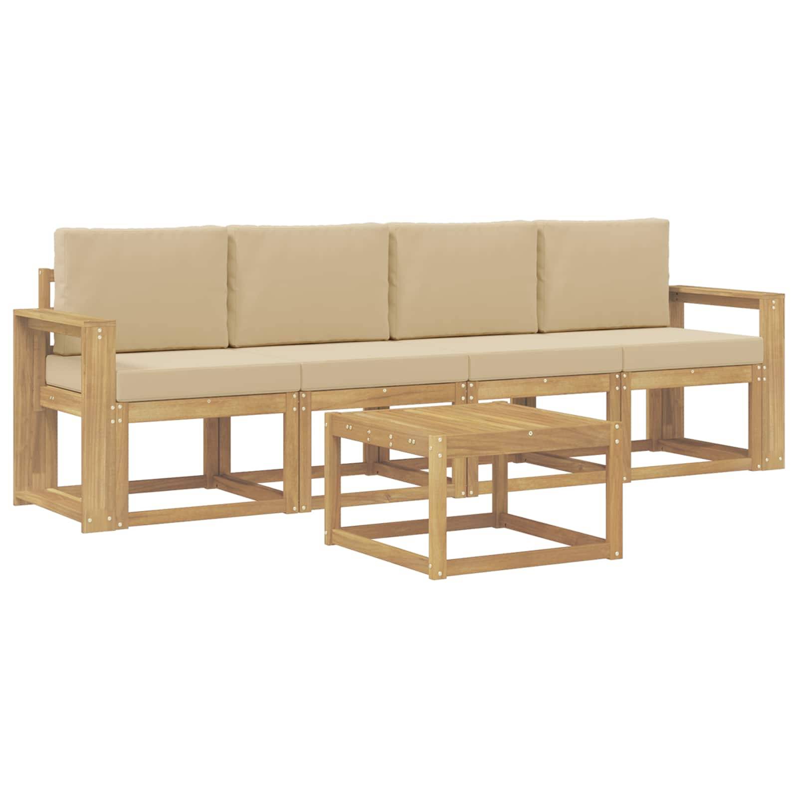 vidaXL Outdoor-Sofagarnitur mit Kissen 5 pcs Weiß und Beige