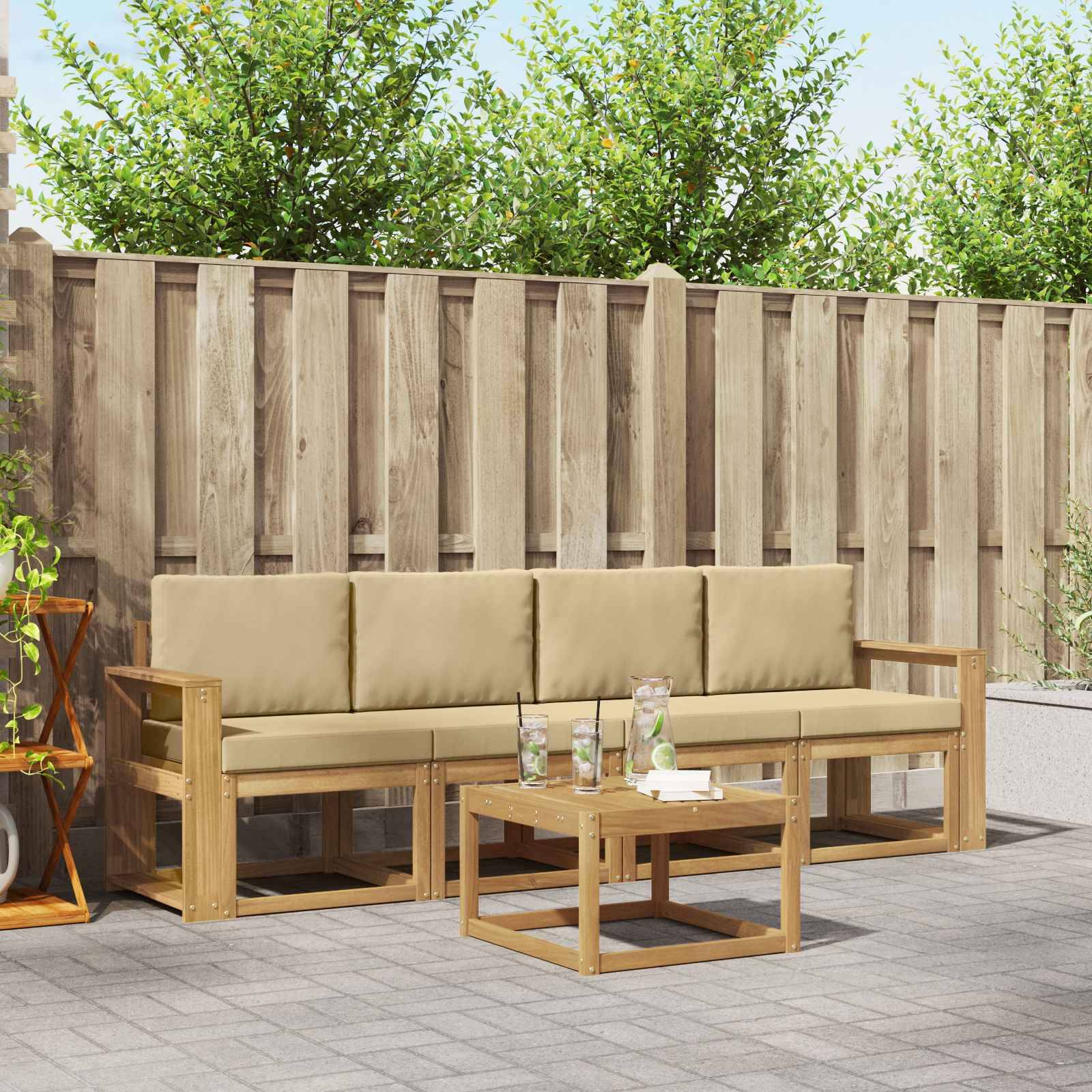 vidaXL Outdoor-Sofagarnitur mit Kissen 5 pcs Weiß und Beige
