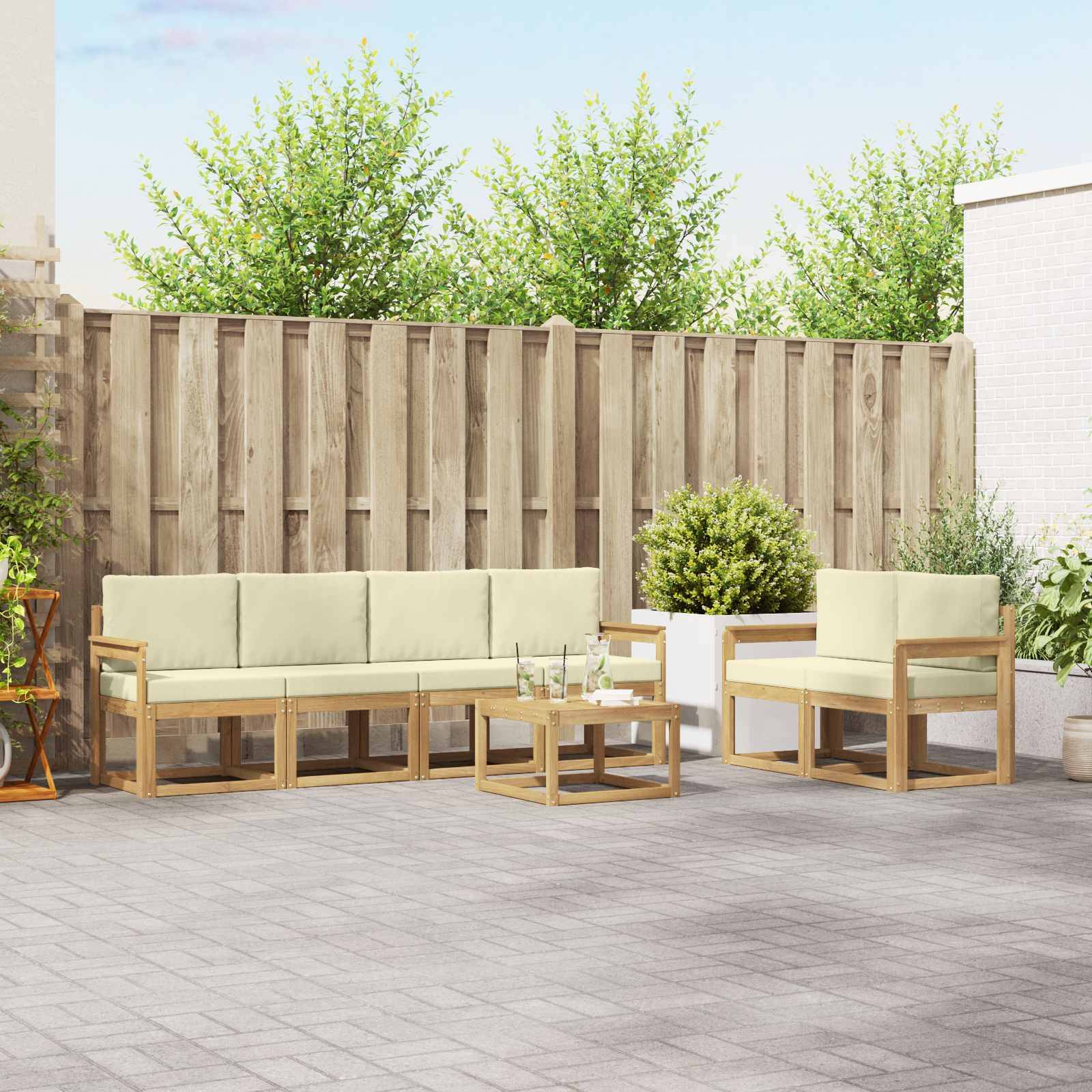vidaXL Outdoor-Sofagarnitur mit Kissen 7 pcs Weiß und Creme