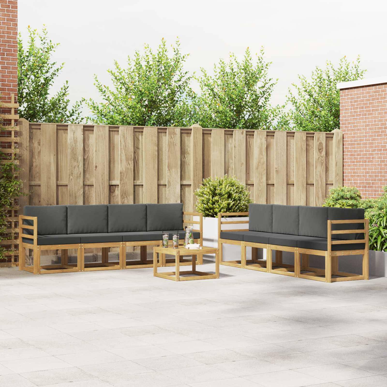vidaXL Outdoor-Sofagarnitur mit Kissen 9 pcs Weiß und Anthrazit
