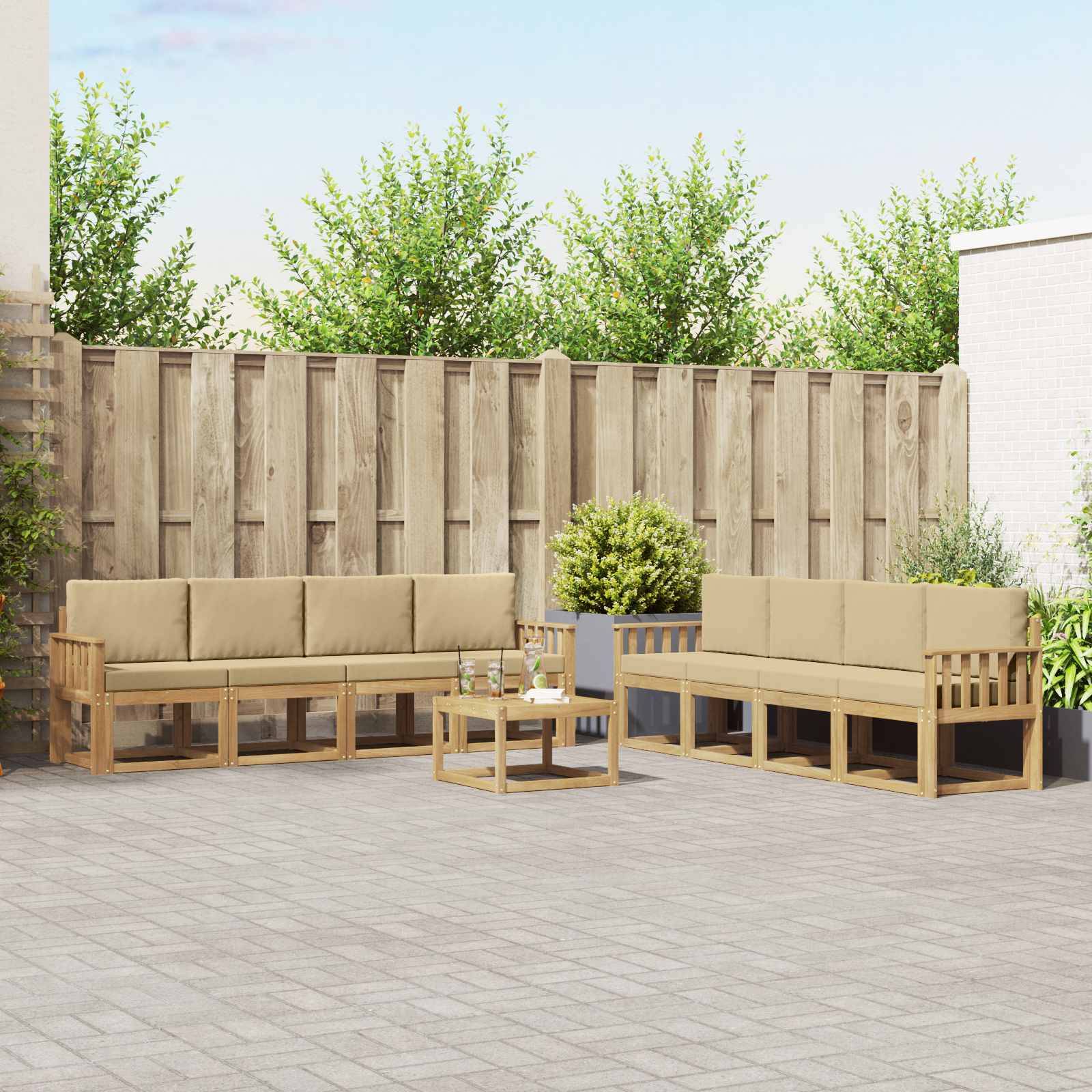 vidaXL Outdoor-Sofagarnitur mit Kissen 9 pcs Weiß und Beige