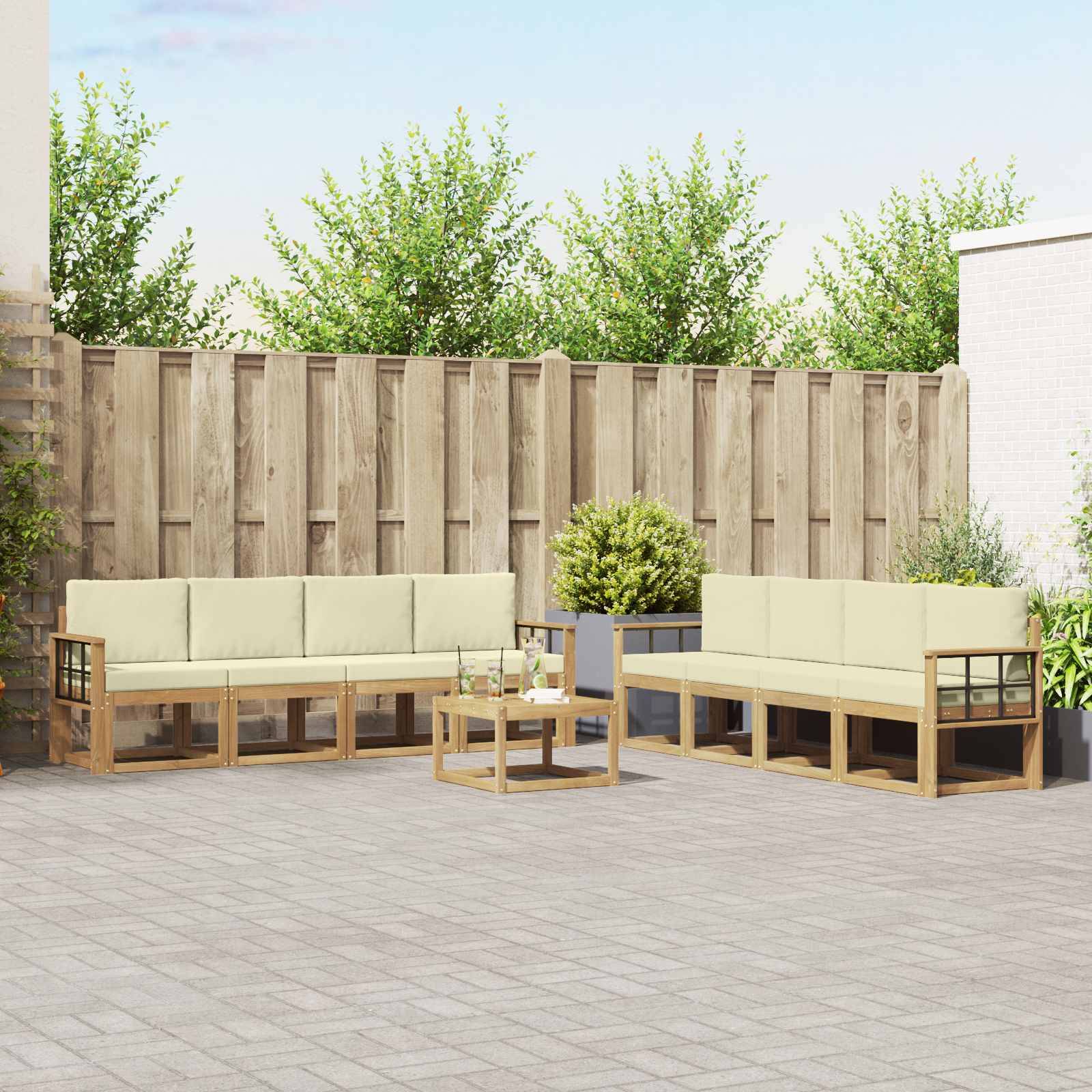 vidaXL Outdoor-Sofagarnitur mit Kissen 9 pcs Weiß und Creme