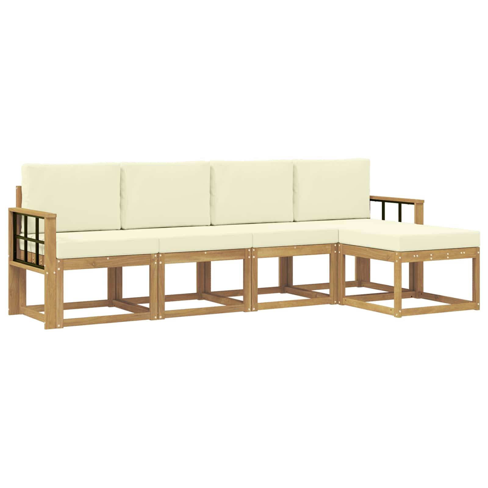 vidaXL Outdoor-Sofagarnitur mit Kissen 5 pcs Weiß und Creme