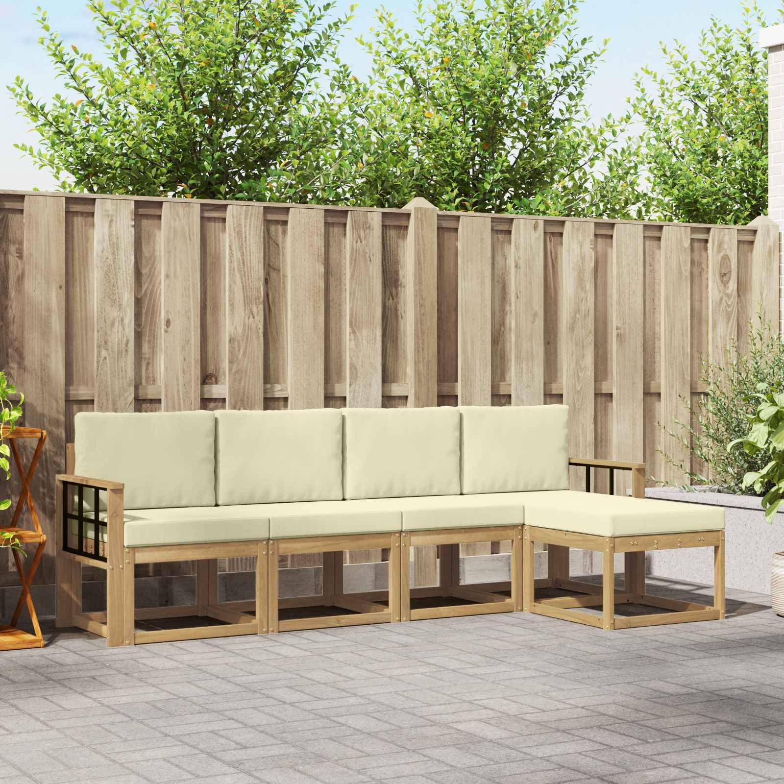 vidaXL Outdoor-Sofagarnitur mit Kissen 5 pcs Weiß und Creme