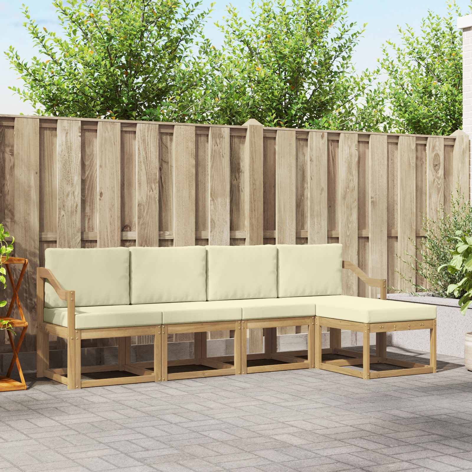 vidaXL Outdoor-Sofagarnitur mit Kissen 5 pcs Weiß und Creme