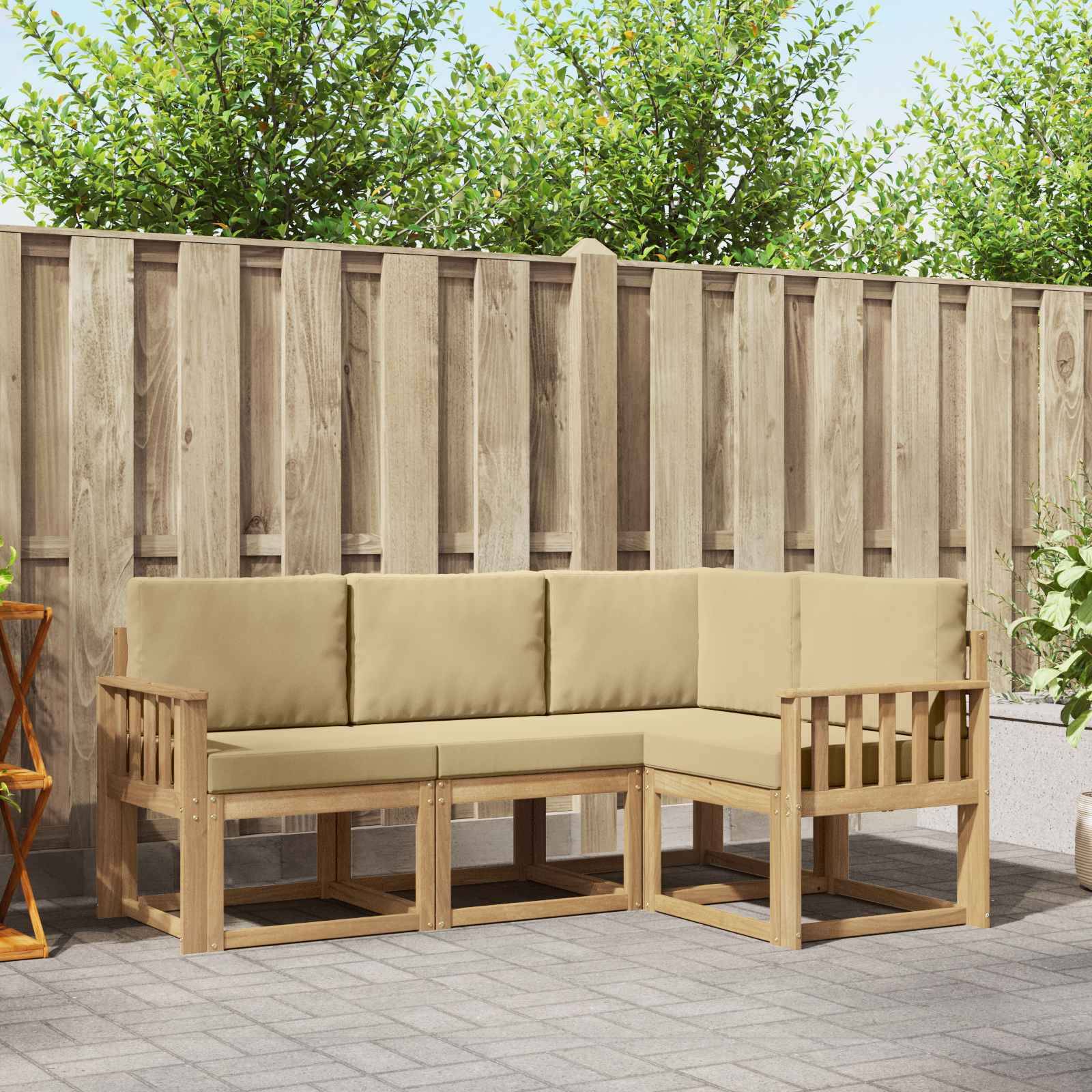 vidaXL Outdoor-Sofagarnitur mit Kissen 4 pcs Weiß und Beige