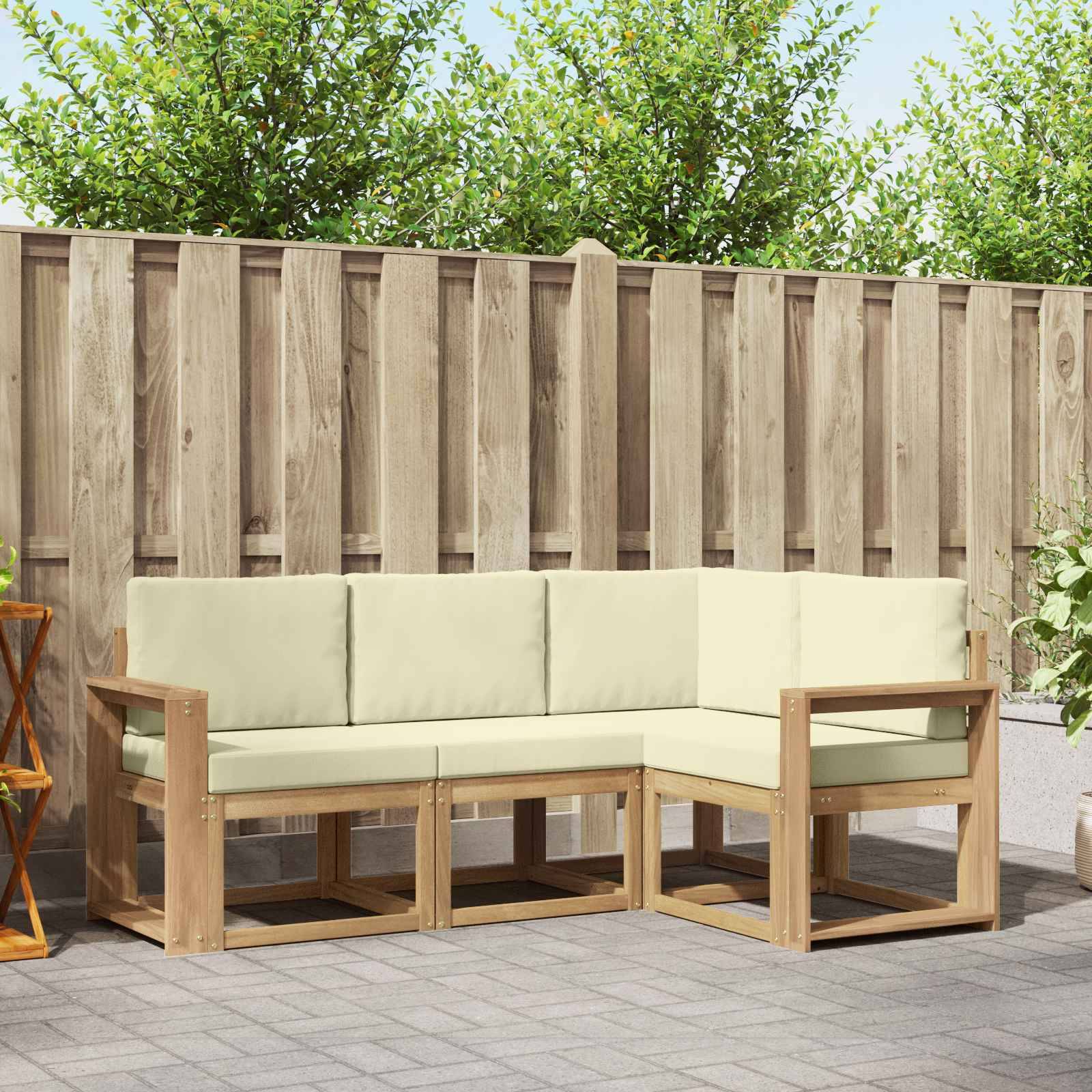 vidaXL Outdoor-Sofagarnitur mit Kissen 4 pcs Weiß und Creme