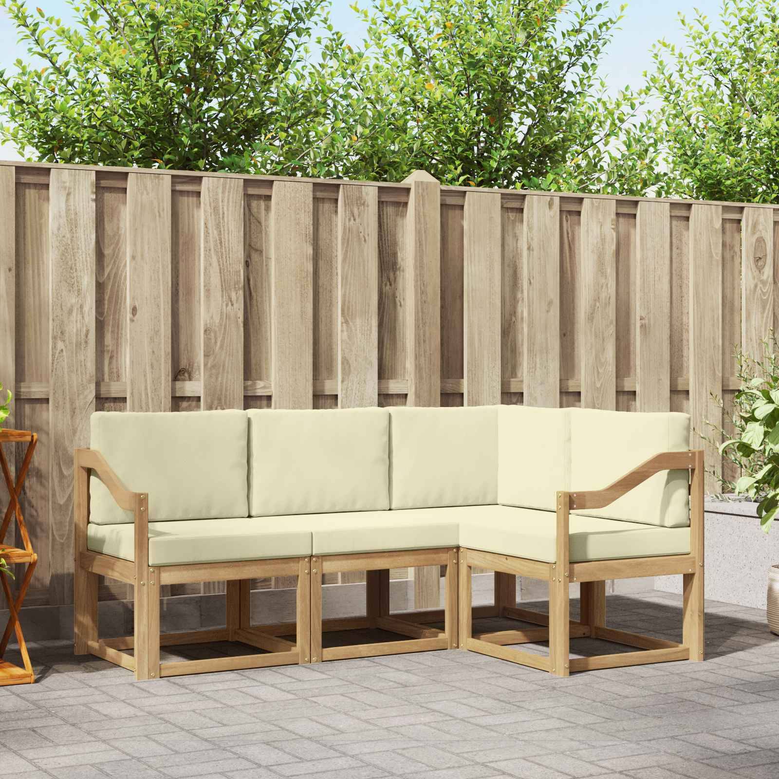 vidaXL Outdoor-Sofagarnitur mit Kissen 4 pcs Weiß und Creme