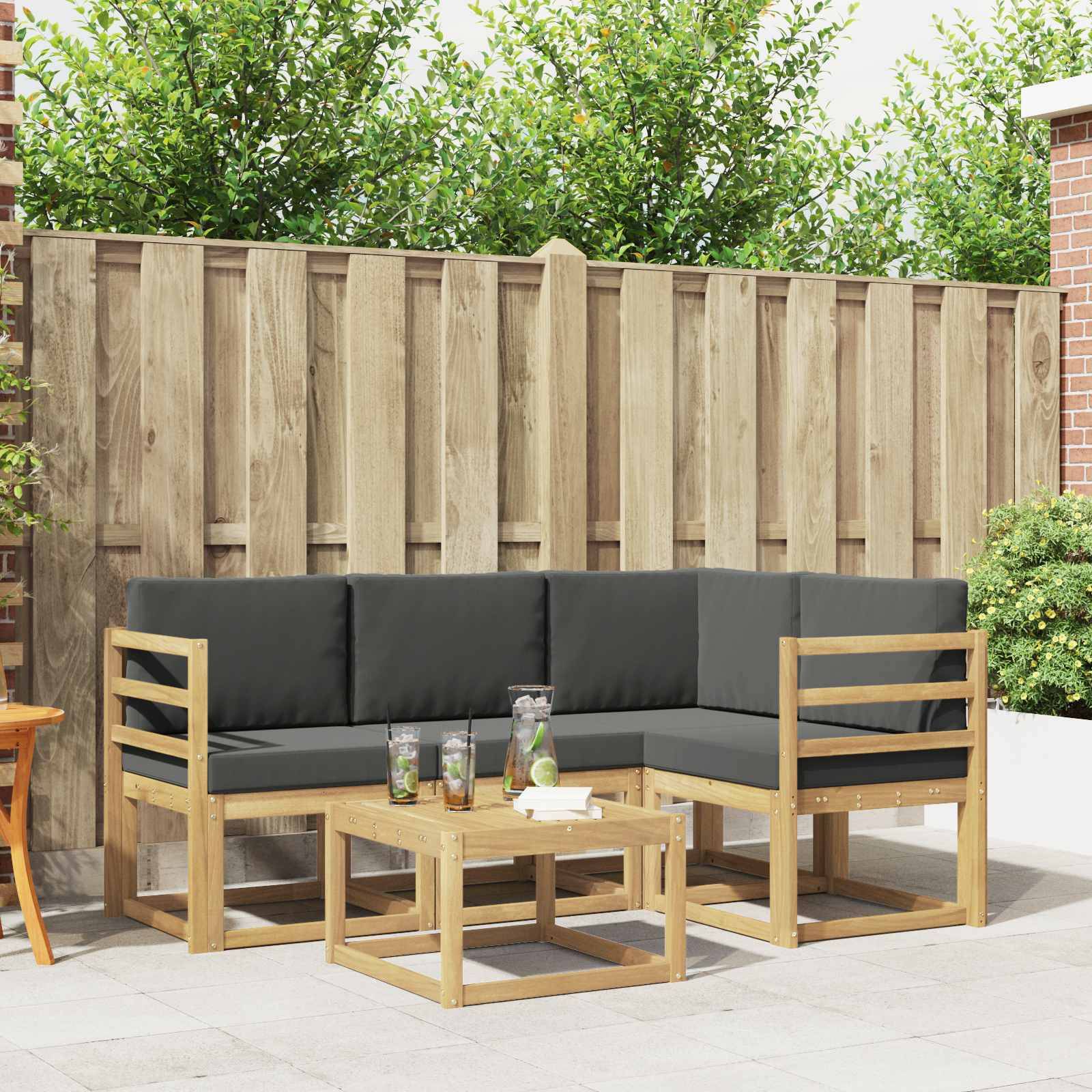 vidaXL Outdoor-Sofagarnitur mit Kissen 5 pcs Weiß und Anthrazit
