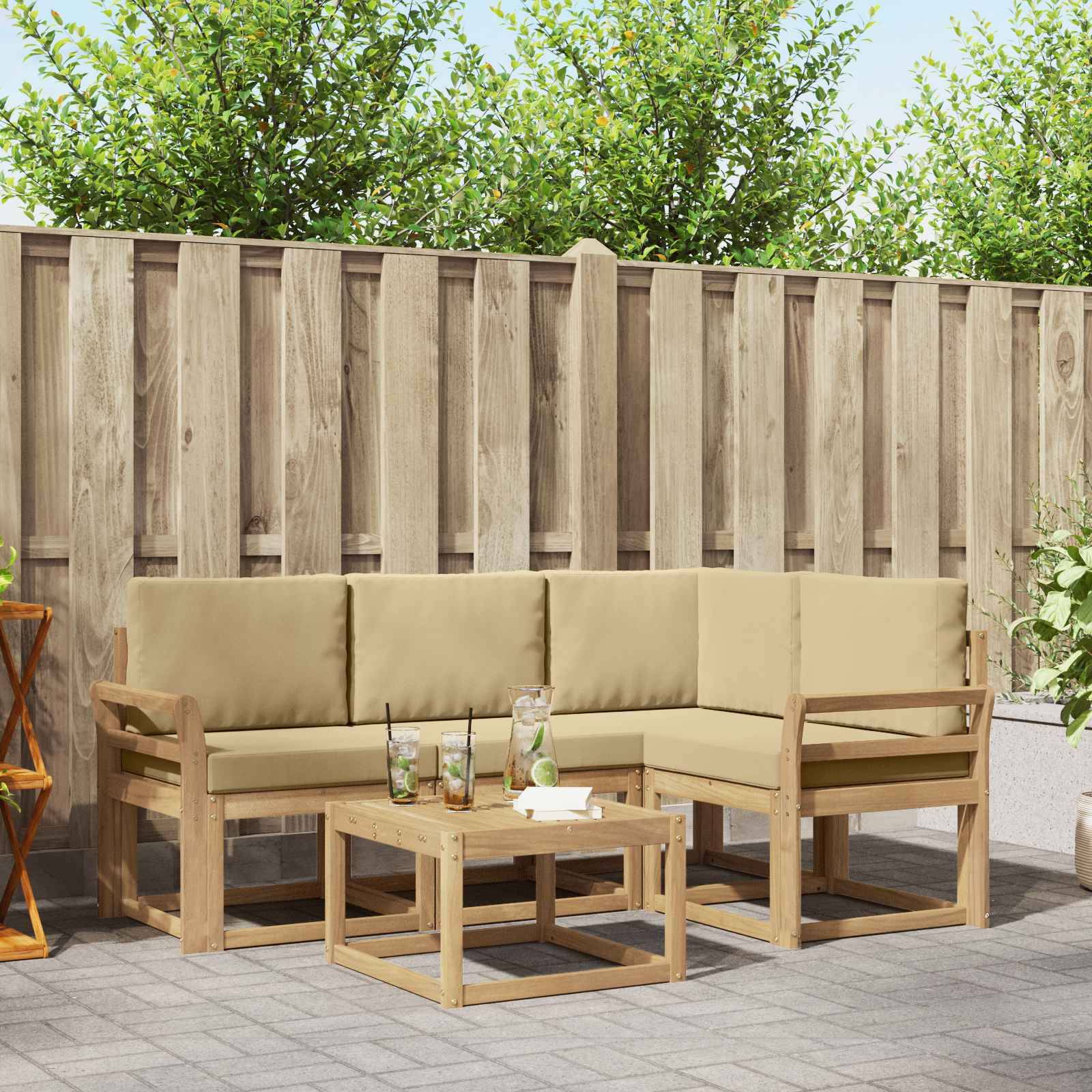 vidaXL Outdoor-Sofagarnitur mit Kissen 5 pcs Weiß und Beige