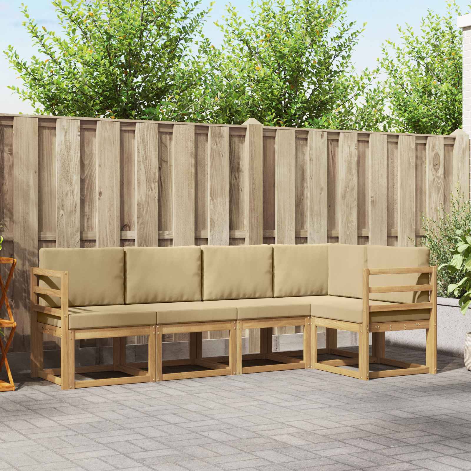 vidaXL Outdoor-Sofagarnitur mit Kissen 5 pcs Weiß und Beige