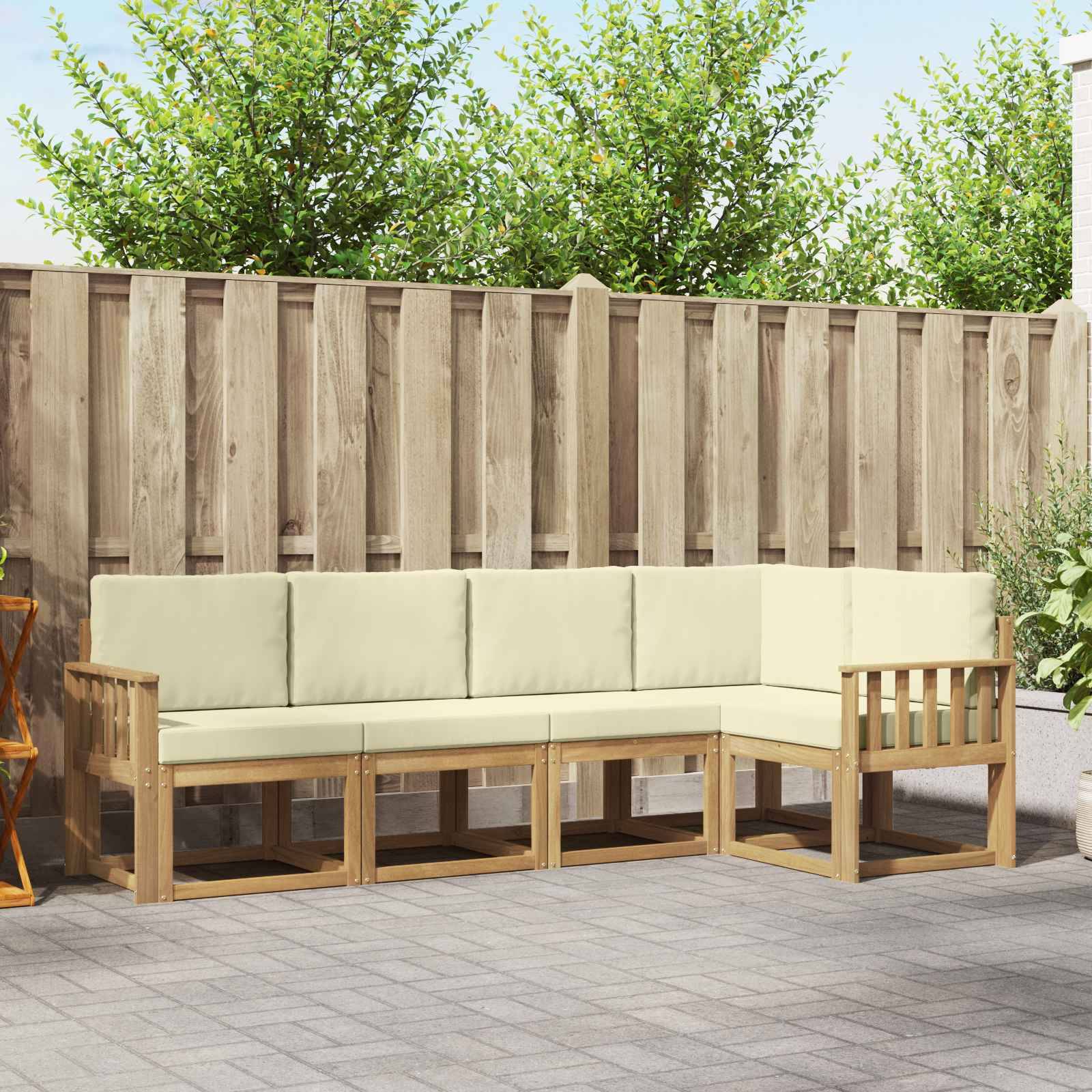 vidaXL Outdoor-Sofagarnitur mit Kissen 5 pcs Weiß und Creme