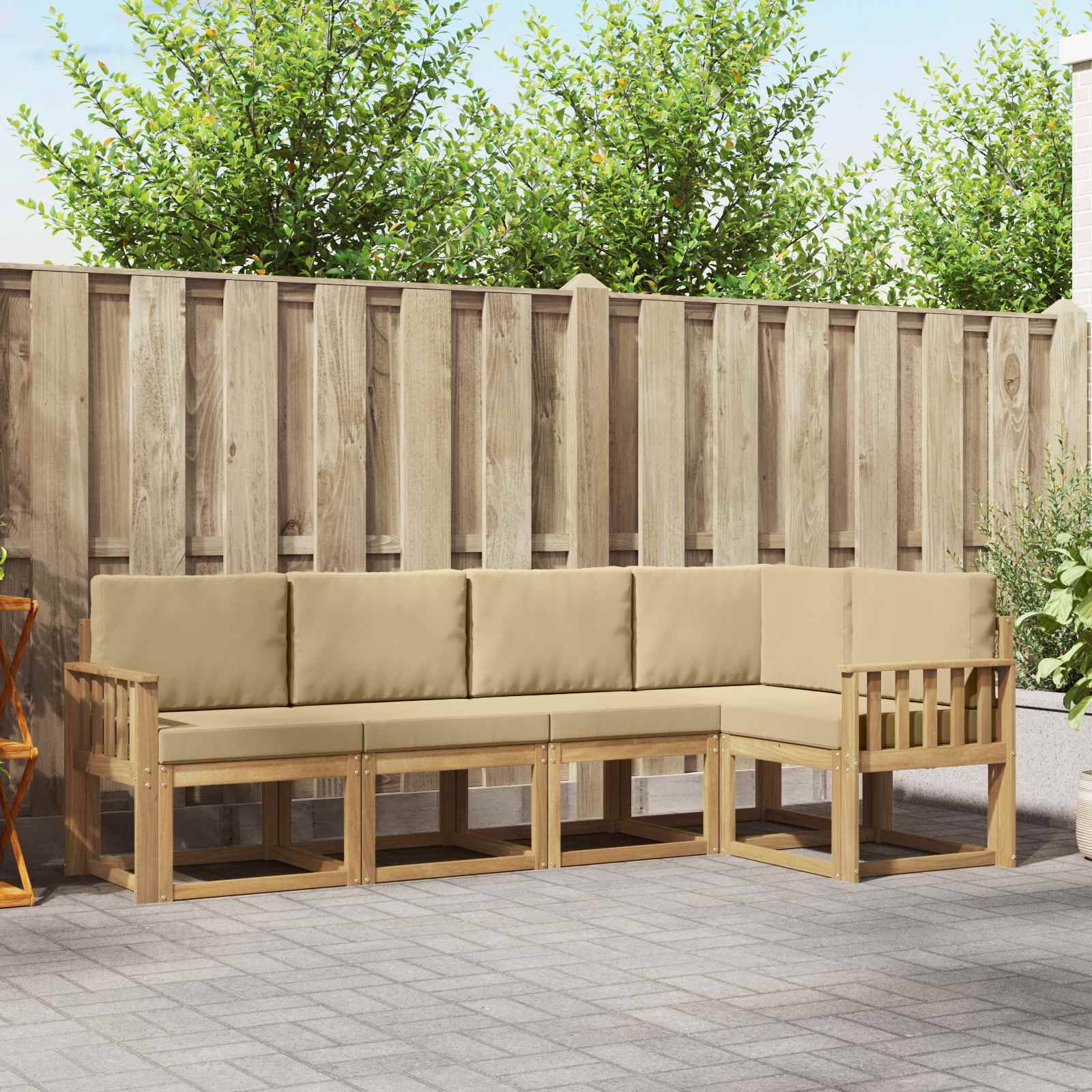 vidaXL Outdoor-Sofagarnitur mit Kissen 5 pcs Weiß und Beige