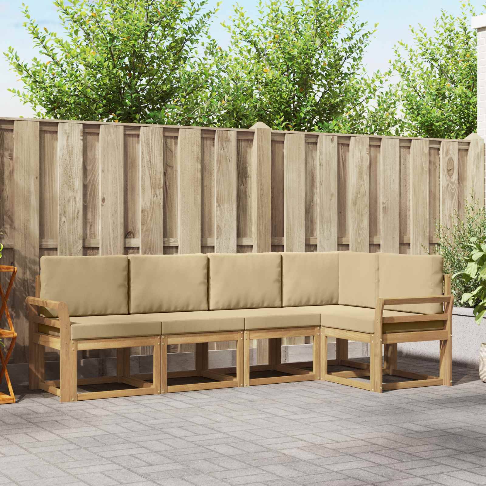 vidaXL Outdoor-Sofagarnitur mit Kissen 5 pcs Weiß und Beige