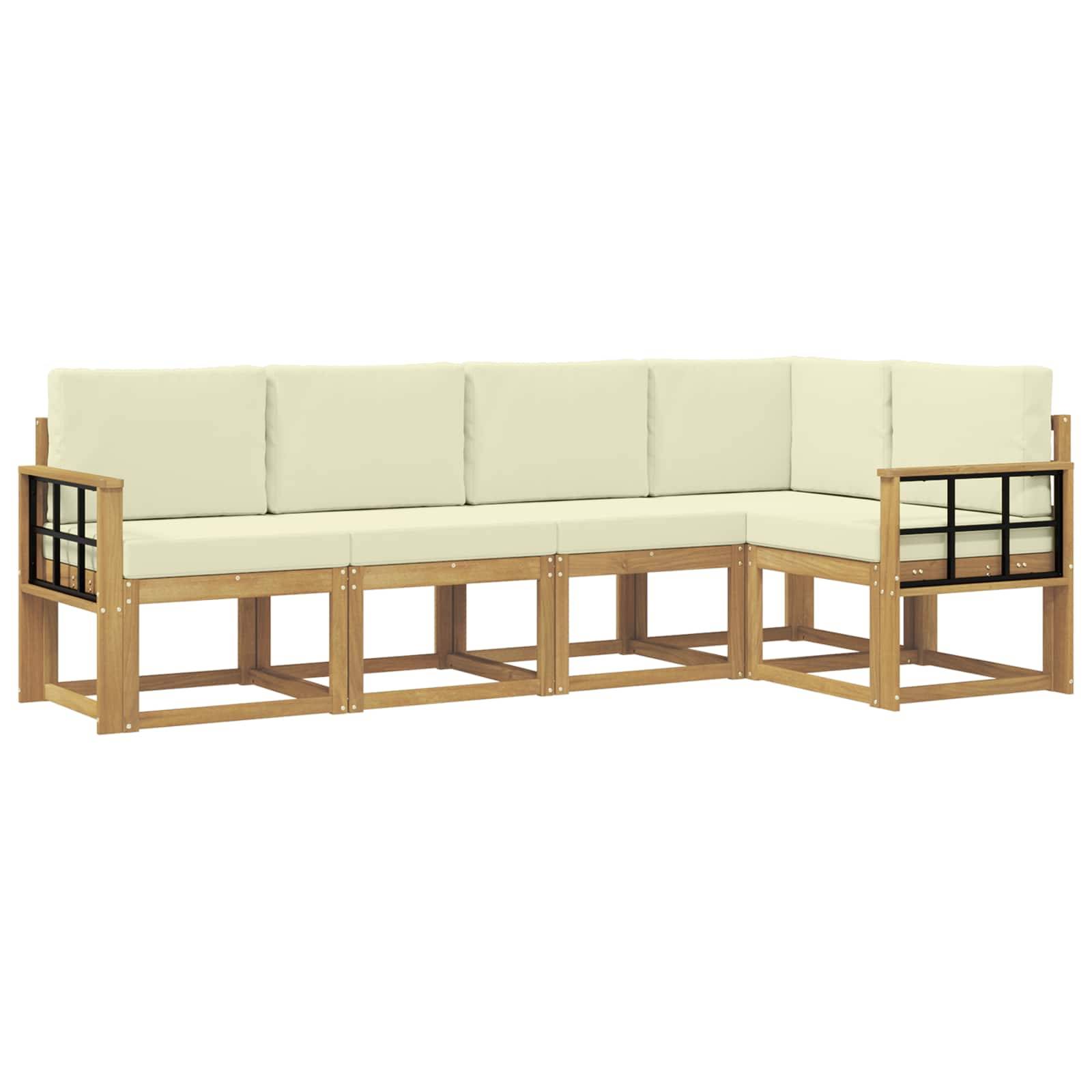 vidaXL Outdoor-Sofagarnitur mit Kissen 5 pcs Weiß und Creme