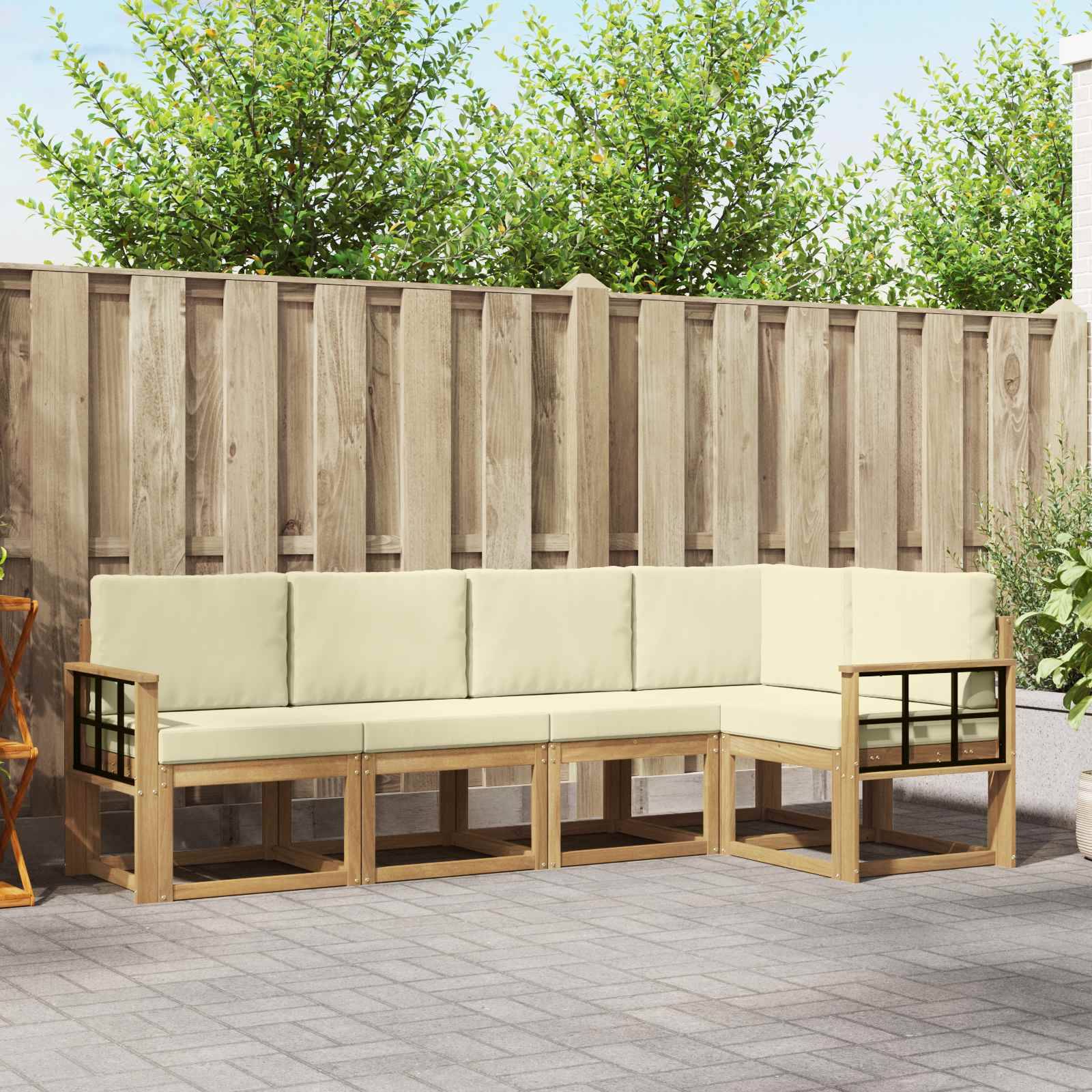 vidaXL Outdoor-Sofagarnitur mit Kissen 5 pcs Weiß und Creme