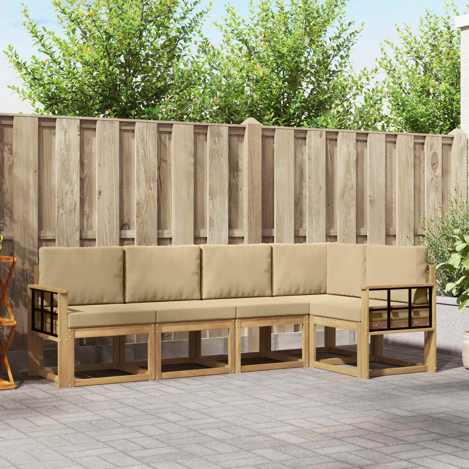 vidaXL Outdoor-Sofagarnitur mit Kissen 5 pcs Weiß und Beige