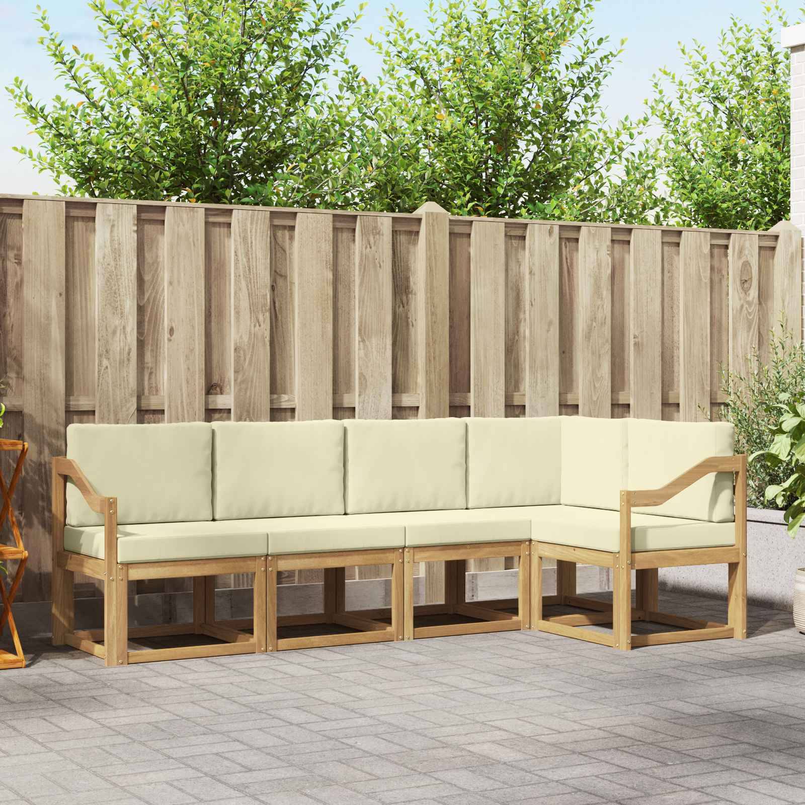 vidaXL Outdoor-Sofagarnitur mit Kissen 5 pcs Weiß und Creme