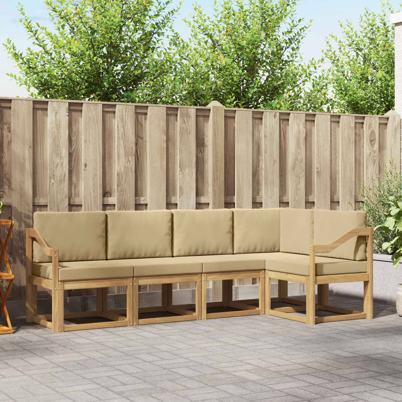 vidaXL Outdoor-Sofagarnitur mit Kissen 5 pcs Weiß und Beige