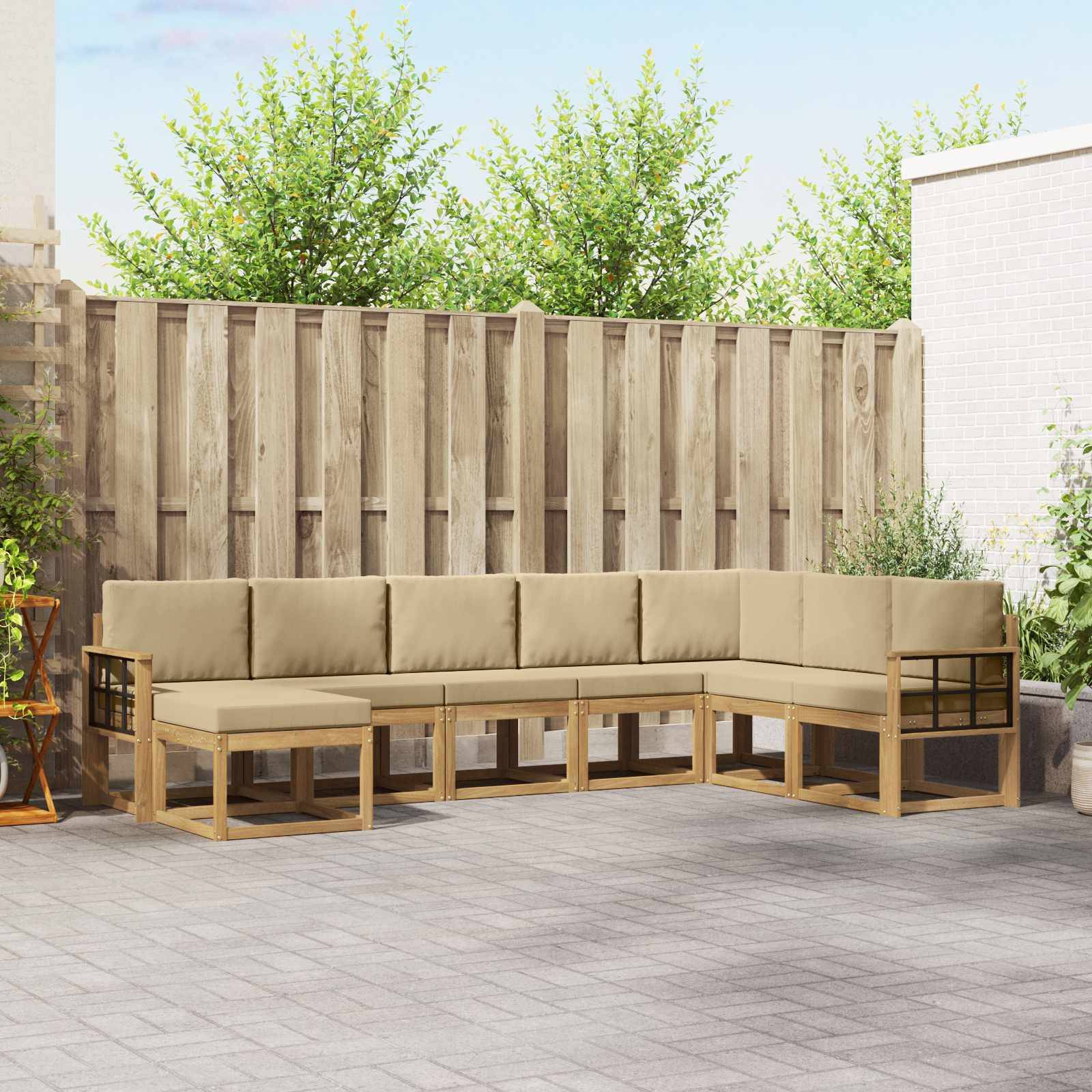 vidaXL Outdoor-Sofagarnitur mit Kissen 8 pcs Weiß und Beige