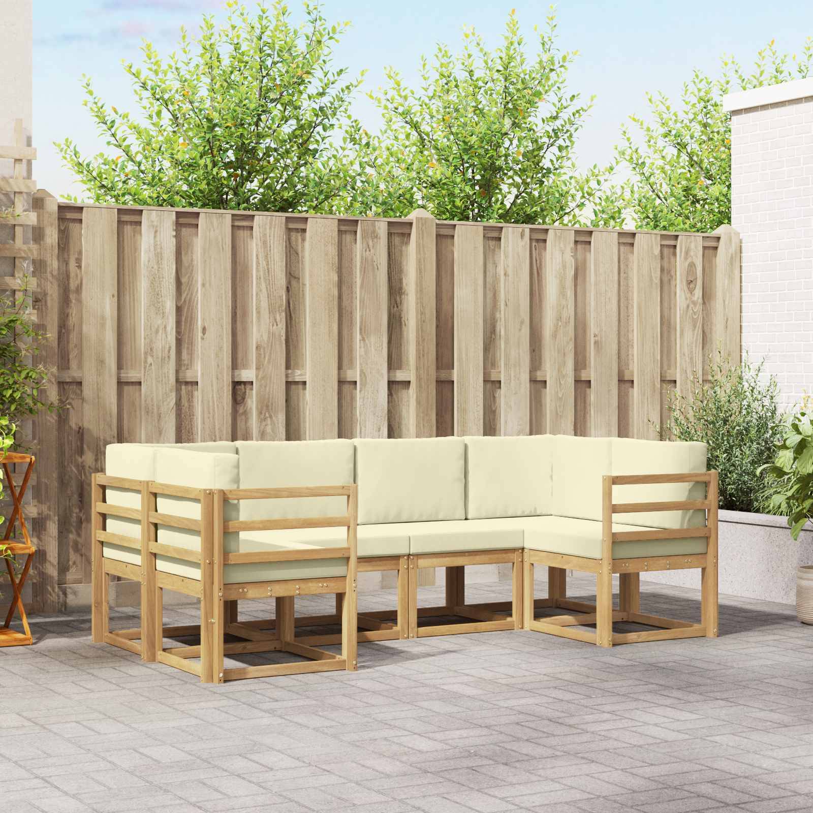 vidaXL Outdoor-Sofagarnitur mit Kissen 6 pcs Weiß und Creme