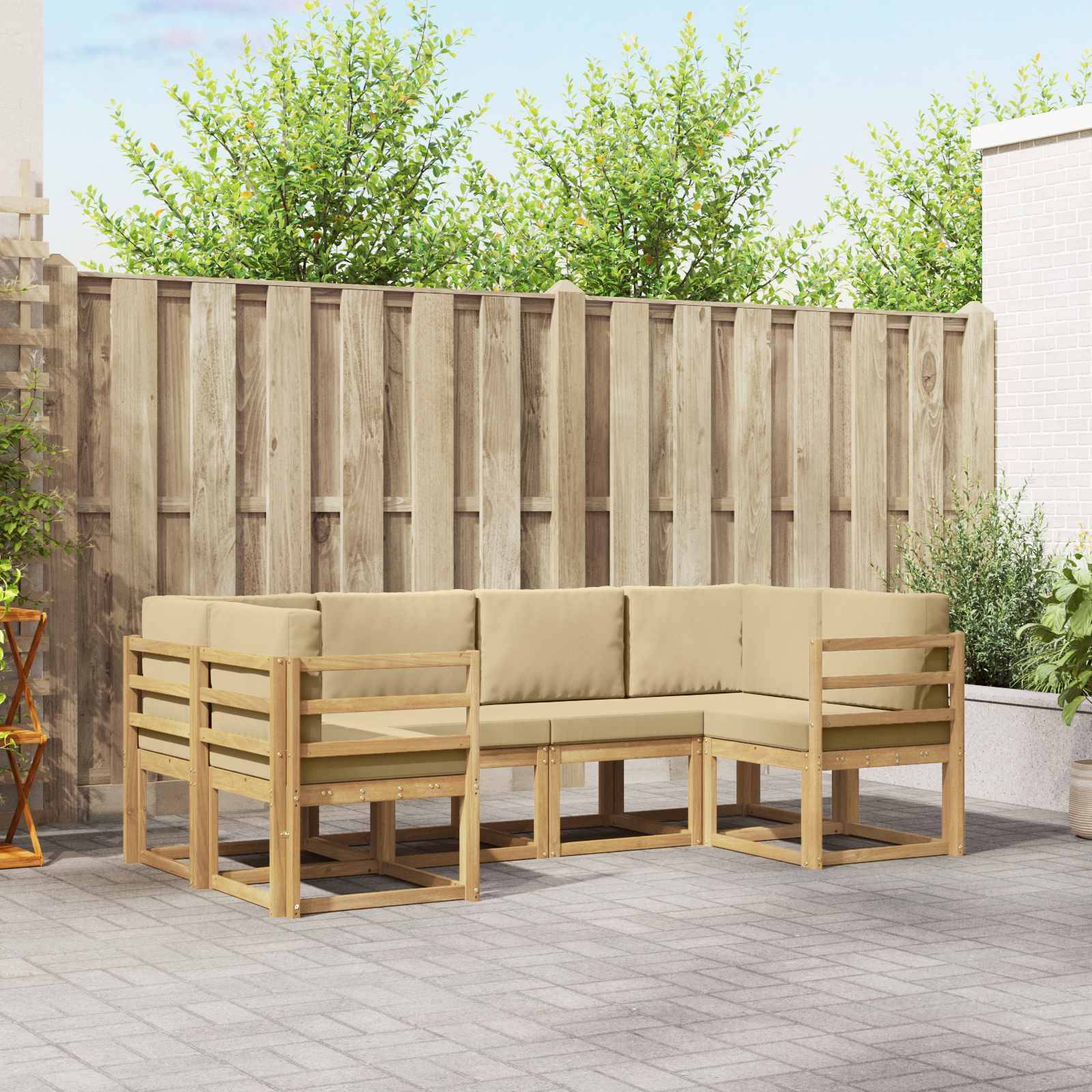 vidaXL Outdoor-Sofagarnitur mit Kissen 6 pcs Weiß und Beige