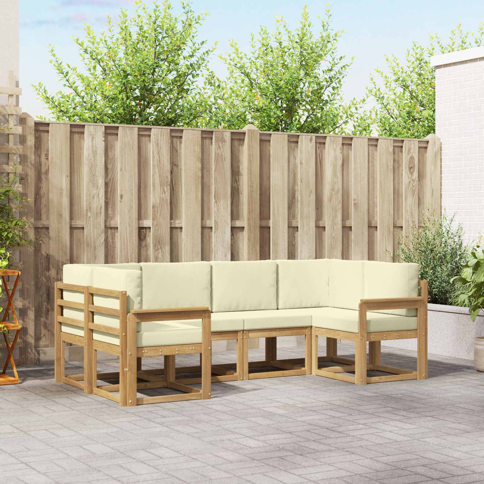 vidaXL Outdoor-Sofagarnitur mit Kissen 6 pcs Weiß und Creme
