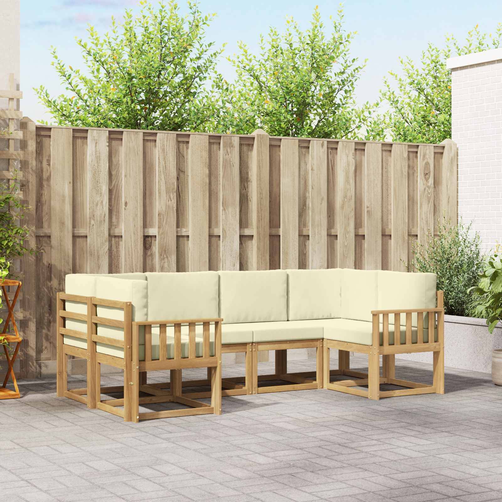 vidaXL Outdoor-Sofagarnitur mit Kissen 6 pcs Weiß und Creme