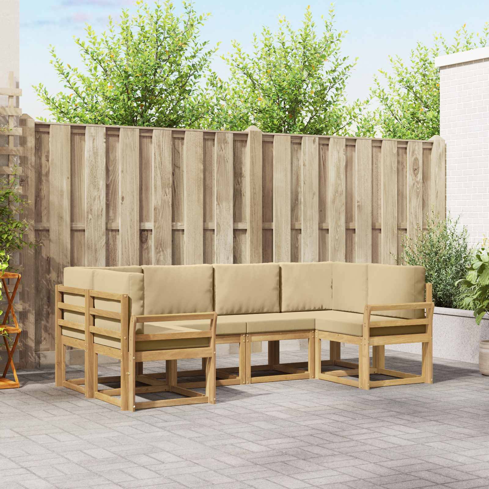 vidaXL Outdoor-Sofagarnitur mit Kissen 6 pcs Weiß und Beige