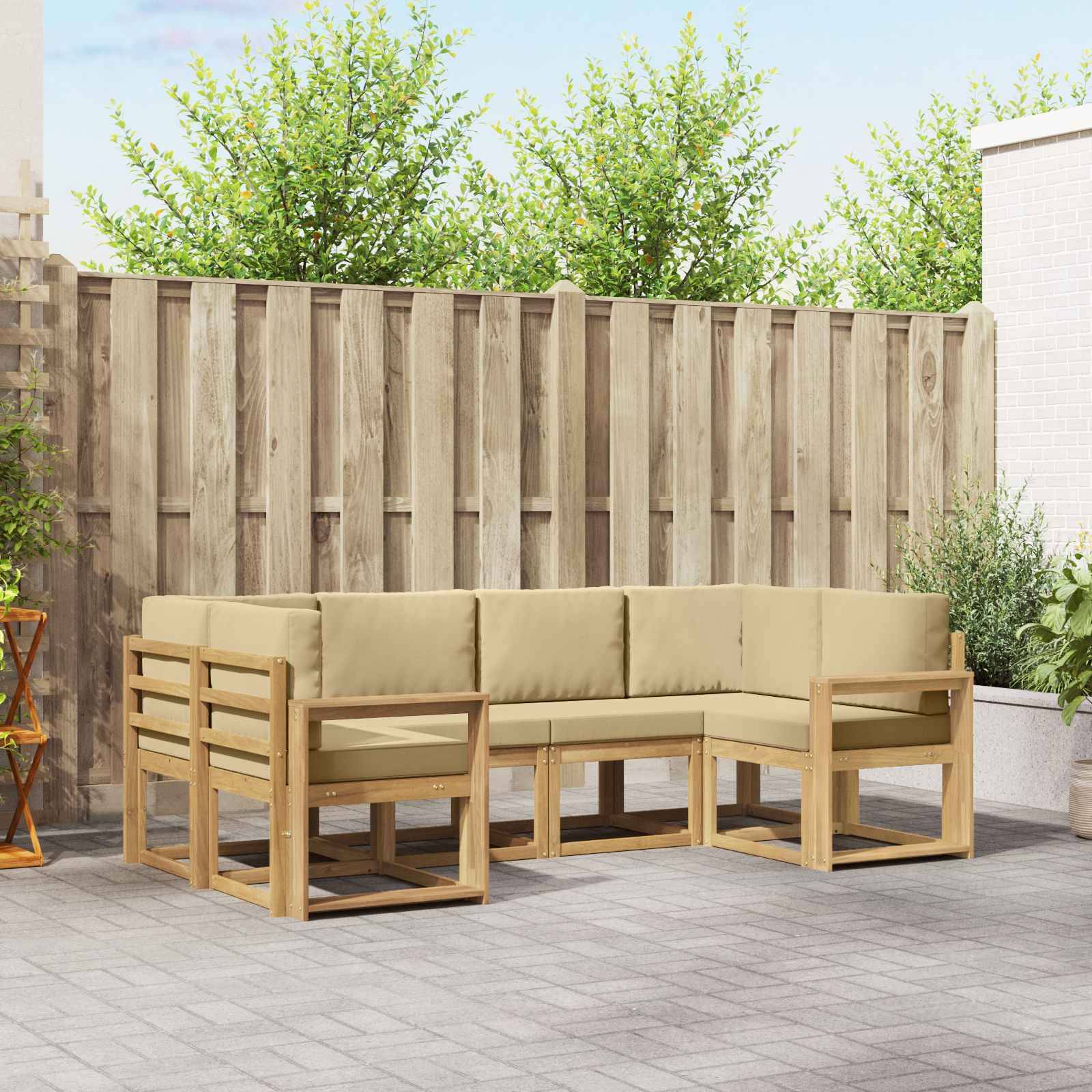 vidaXL Outdoor-Sofagarnitur mit Kissen 6 pcs Weiß und Beige