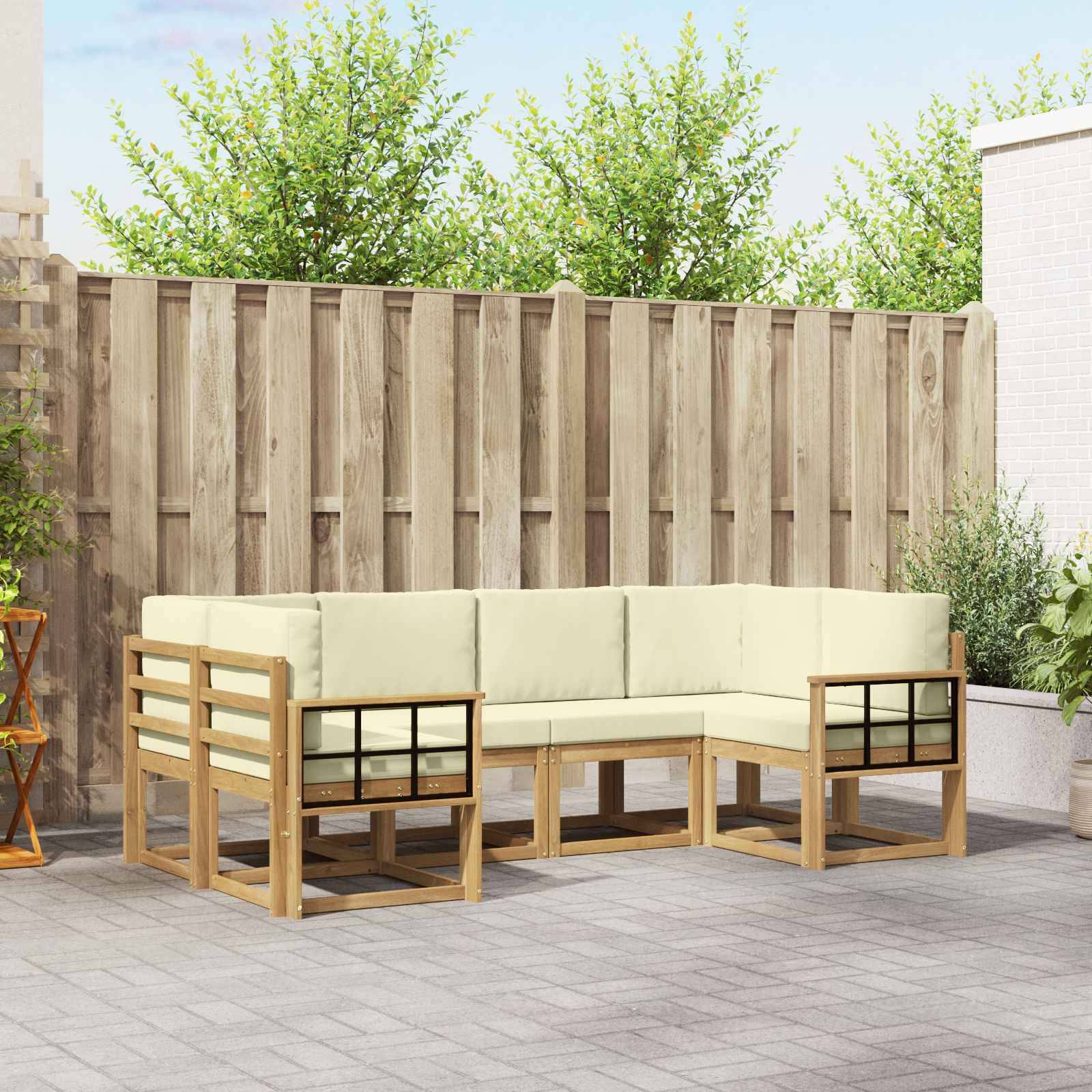 vidaXL Outdoor-Sofagarnitur mit Kissen 6 pcs Weiß und Creme