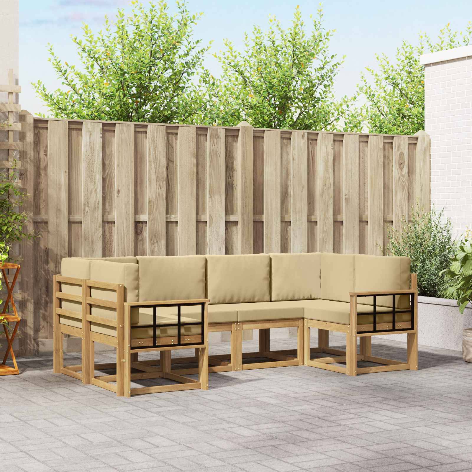 vidaXL Outdoor-Sofagarnitur mit Kissen 6 pcs Weiß und Beige