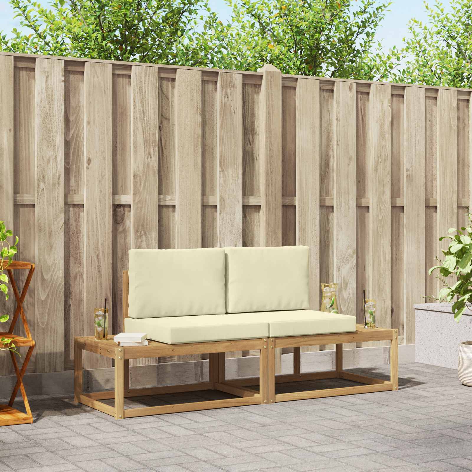 vidaXL Outdoor-Sofagarnitur mit Kissen 2 pcs Weiß und Creme Polyester