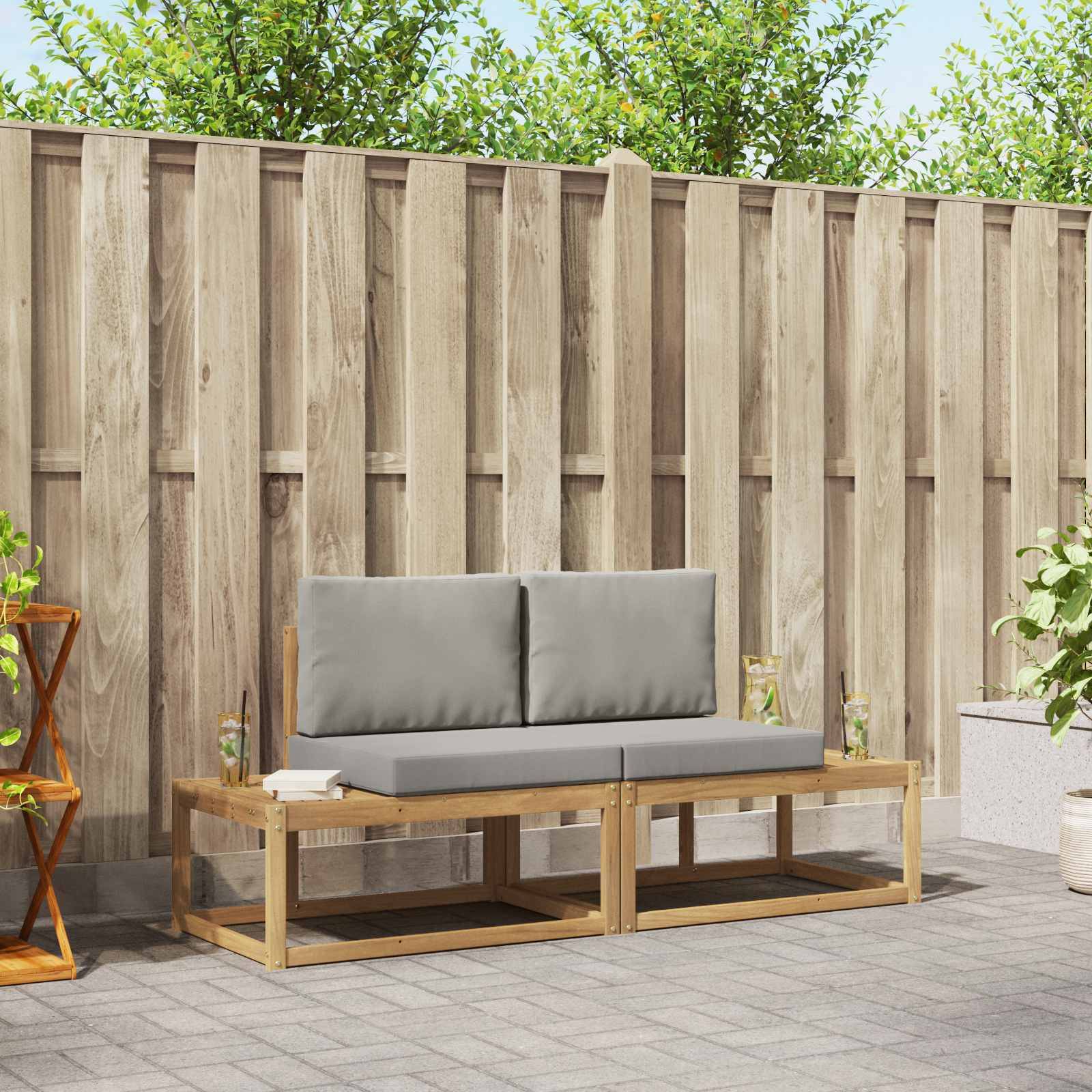 vidaXL Outdoor-Sofagarnitur 2 pcs Weiß und Hellgrau Polyester