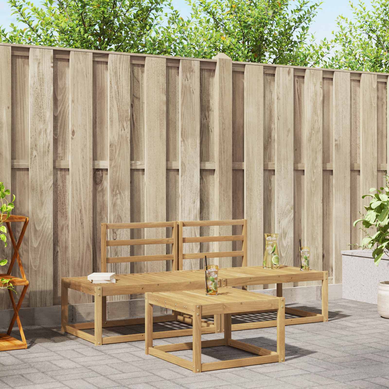 vidaXL Outdoor-Sofagarnitur 3 pcs Weiß Massivholz Akazie