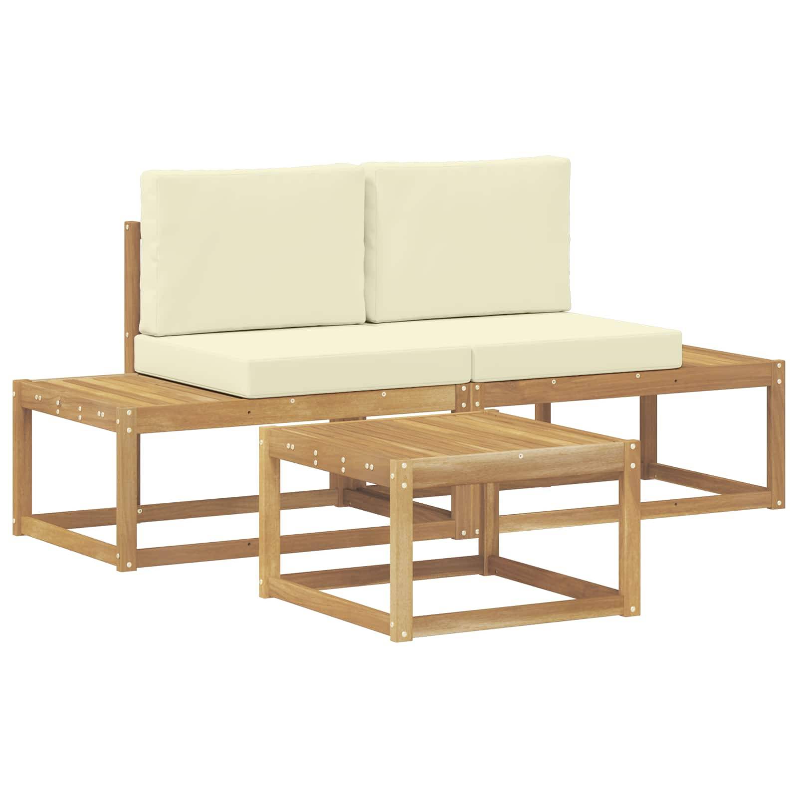vidaXL Outdoor-Sofagarnitur mit Kissen 3 pcs Weiß und Creme Polyester