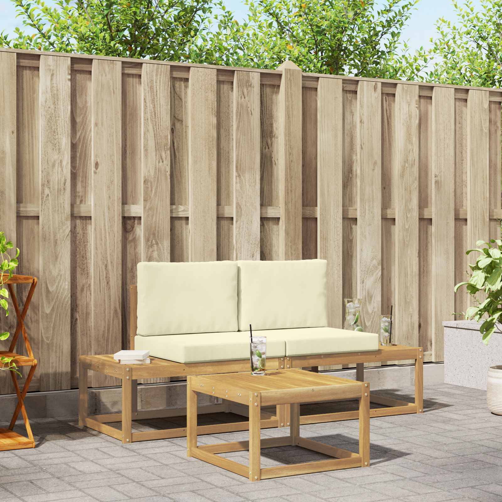 vidaXL Outdoor-Sofagarnitur mit Kissen 3 pcs Weiß und Creme Polyester