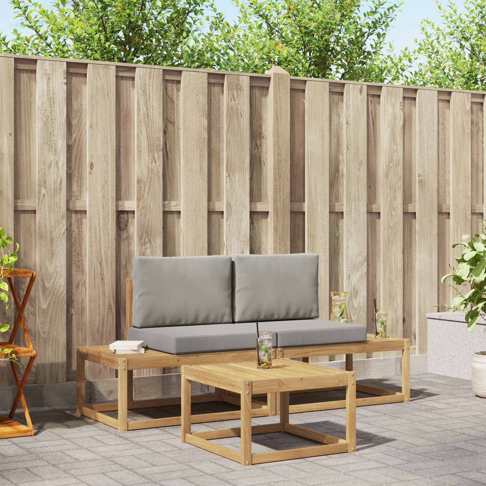 vidaXL Outdoor-Sofagarnitur 3 pcs Weiß und Hellgrau Polyester