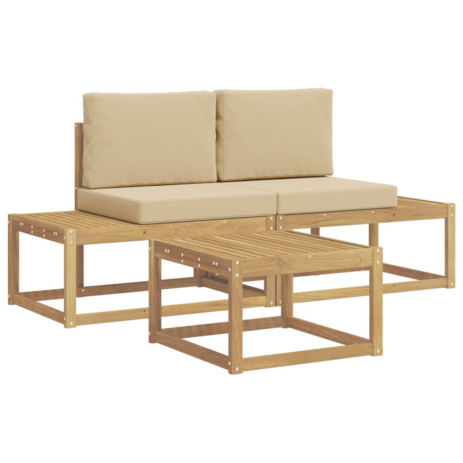vidaXL Outdoor-Sofagarnitur mit Kissen 3 pcs Weiß und Beige Polyester