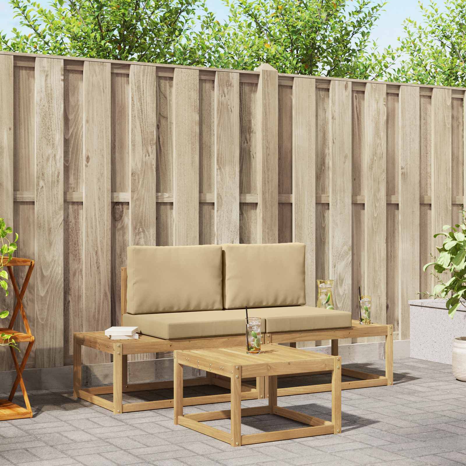 vidaXL Outdoor-Sofagarnitur mit Kissen 3 pcs Weiß und Beige Polyester