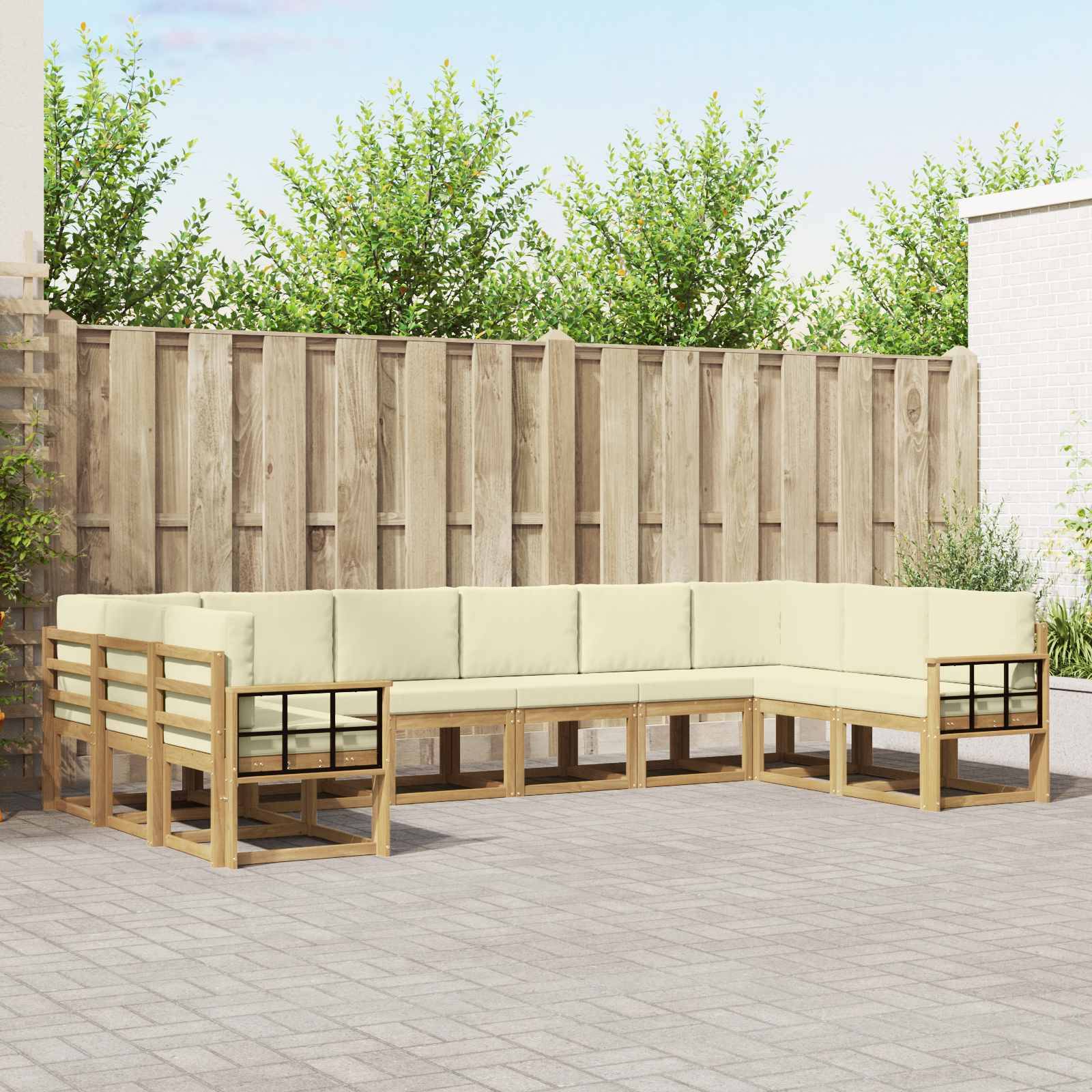 vidaXL Outdoor-Sofagarnitur mit Kissen 10 pcs Weiß und Creme