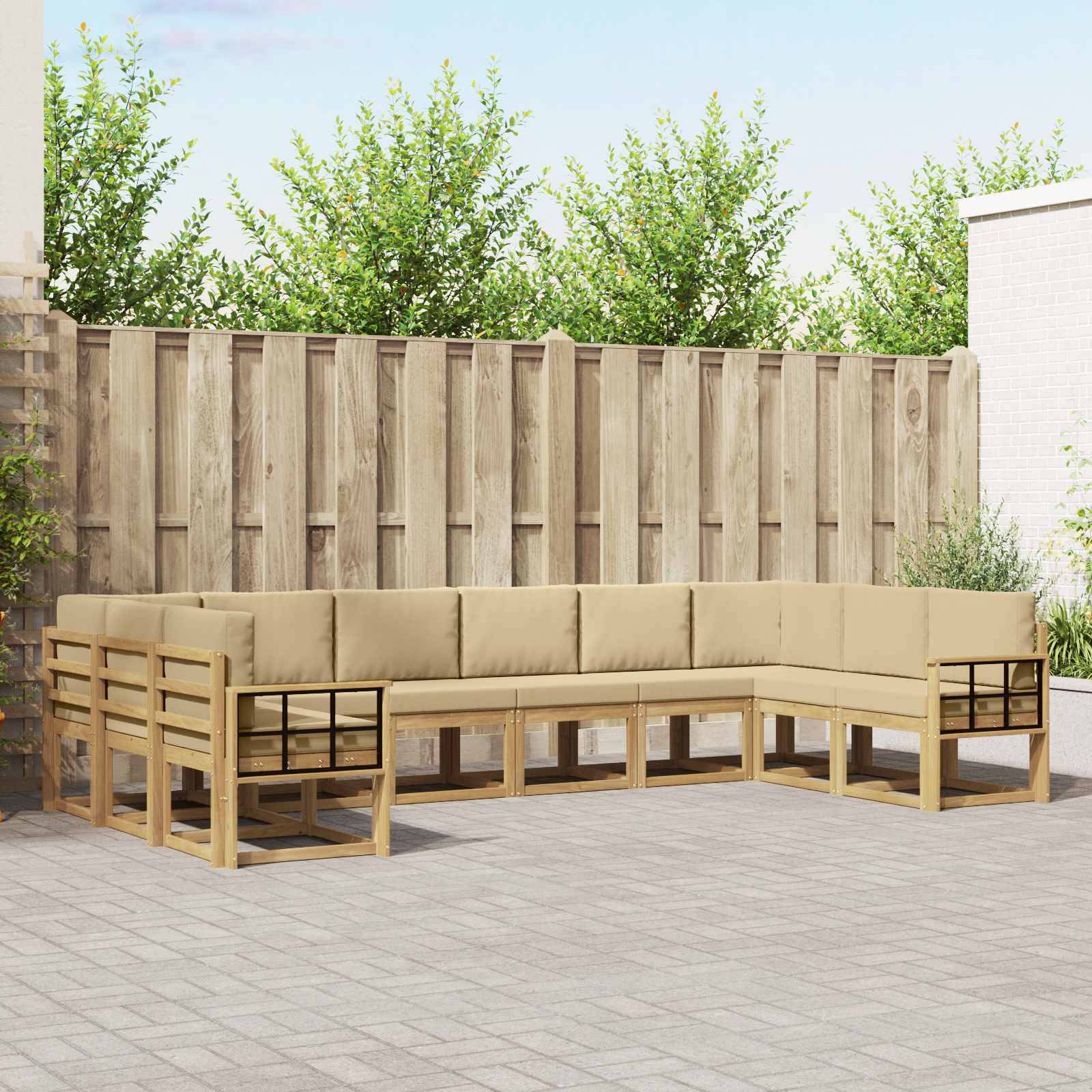 vidaXL Outdoor-Sofagarnitur mit Kissen 10 pcs Weiß und Beige