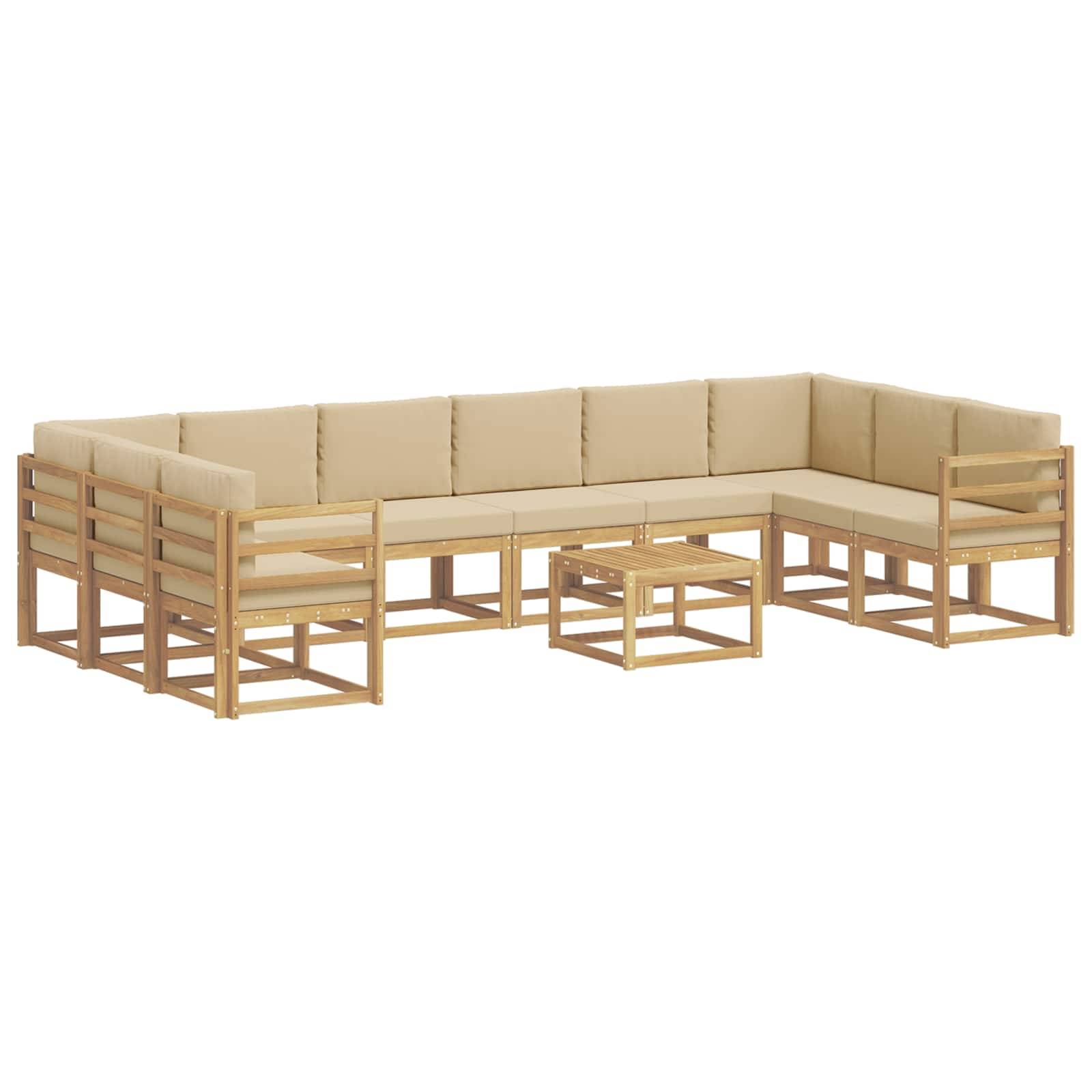 vidaXL Outdoor-Sofagarnitur mit Kissen 11 pcs Weiß und Beige