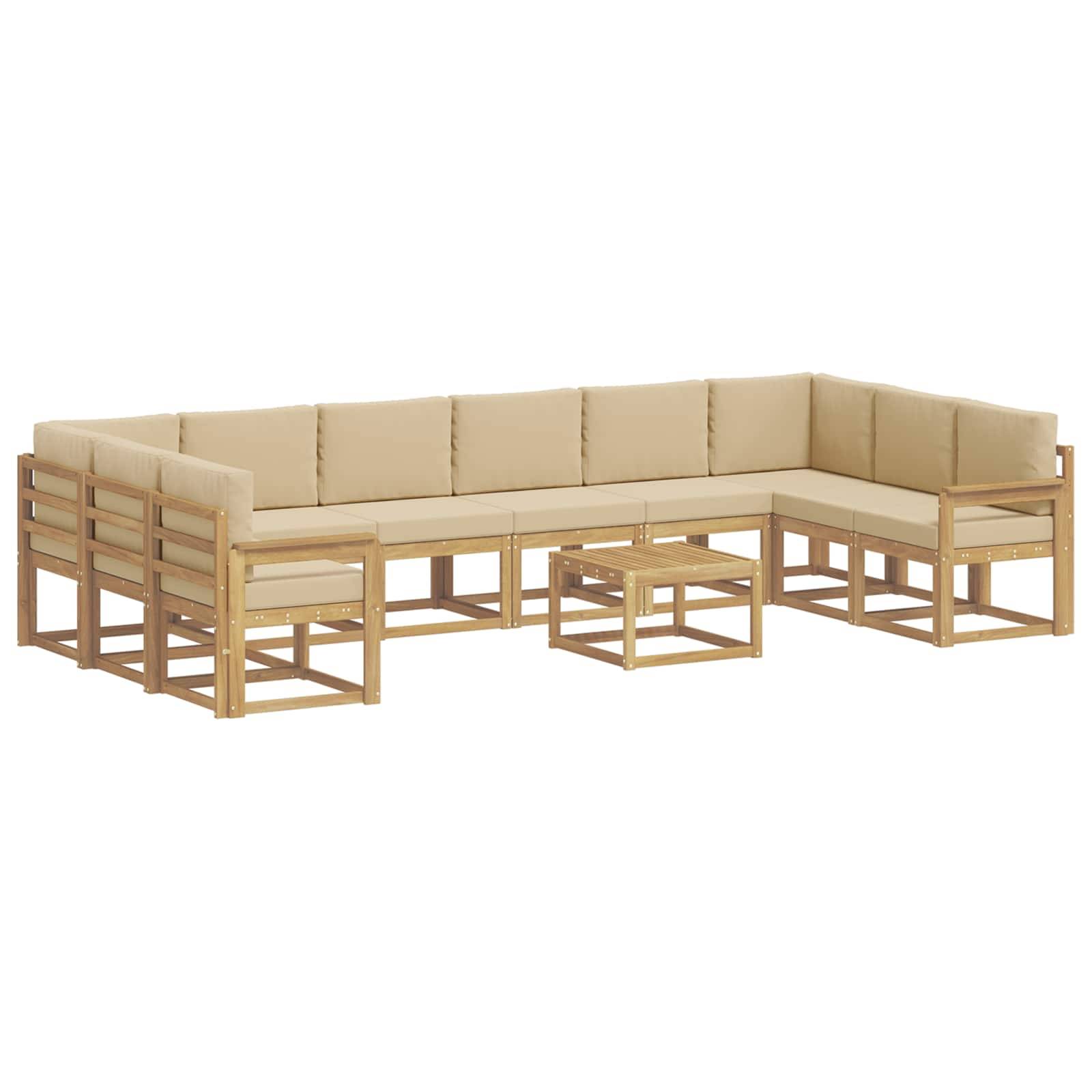 vidaXL Outdoor-Sofagarnitur mit Kissen 11 pcs Weiß und Beige
