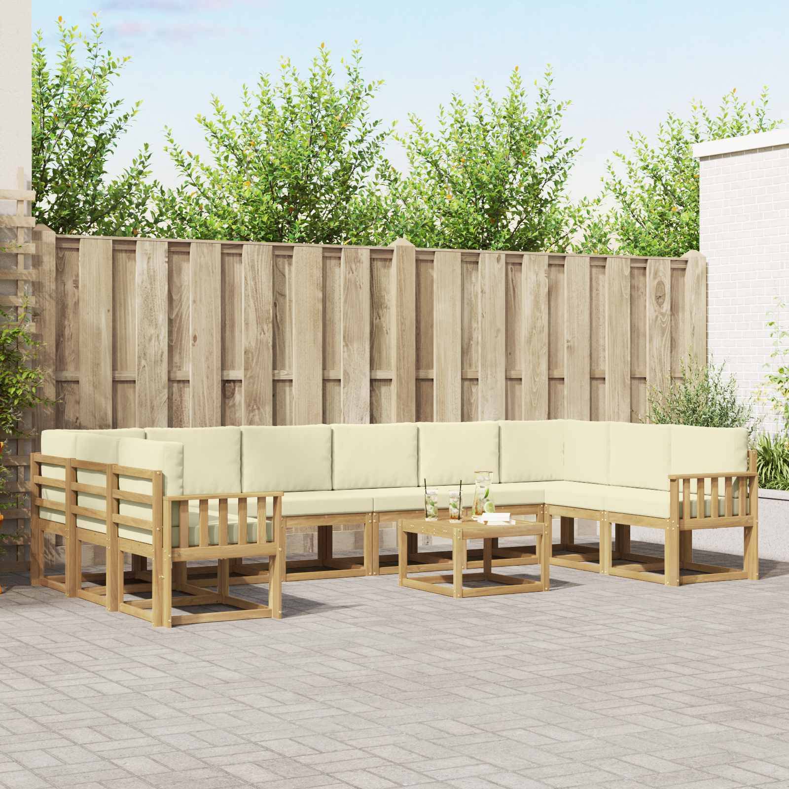 vidaXL Outdoor-Sofagarnitur mit Kissen 11 pcs Weiß und Creme