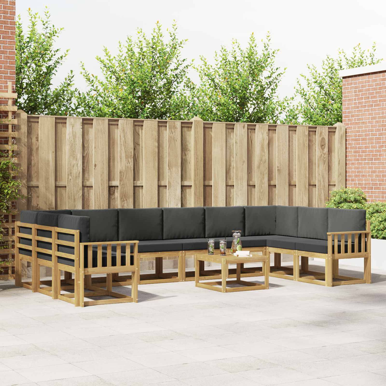 vidaXL Outdoor-Sofagarnitur mit Kissen 11 pcs Weiß und Anthrazit