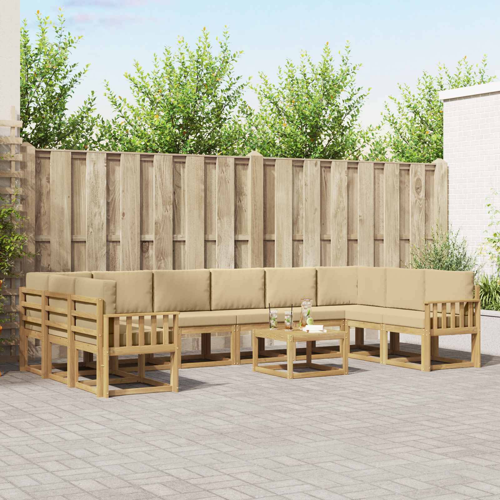 vidaXL Outdoor-Sofagarnitur mit Kissen 11 pcs Weiß und Beige