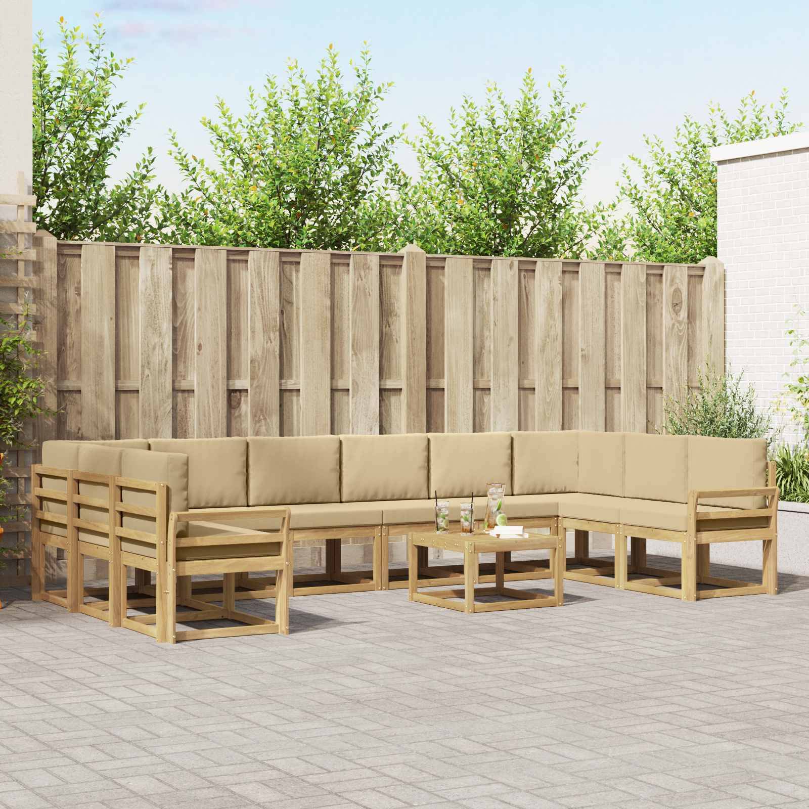 vidaXL Outdoor-Sofagarnitur mit Kissen 11 pcs Weiß und Beige