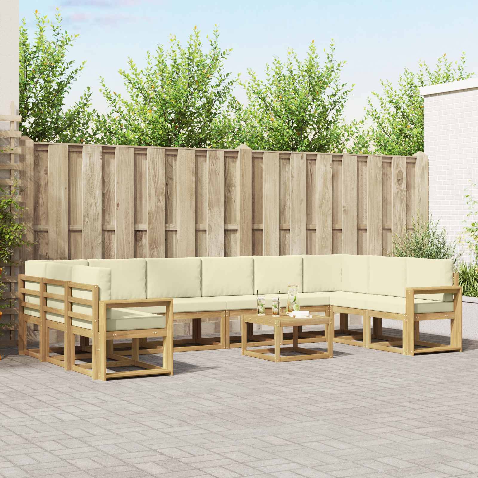 vidaXL Outdoor-Sofagarnitur mit Kissen 11 pcs Weiß und Creme