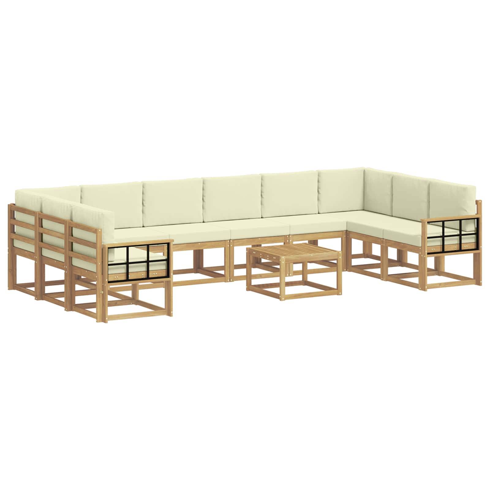 vidaXL Outdoor-Sofagarnitur mit Kissen 11 pcs Weiß und Creme